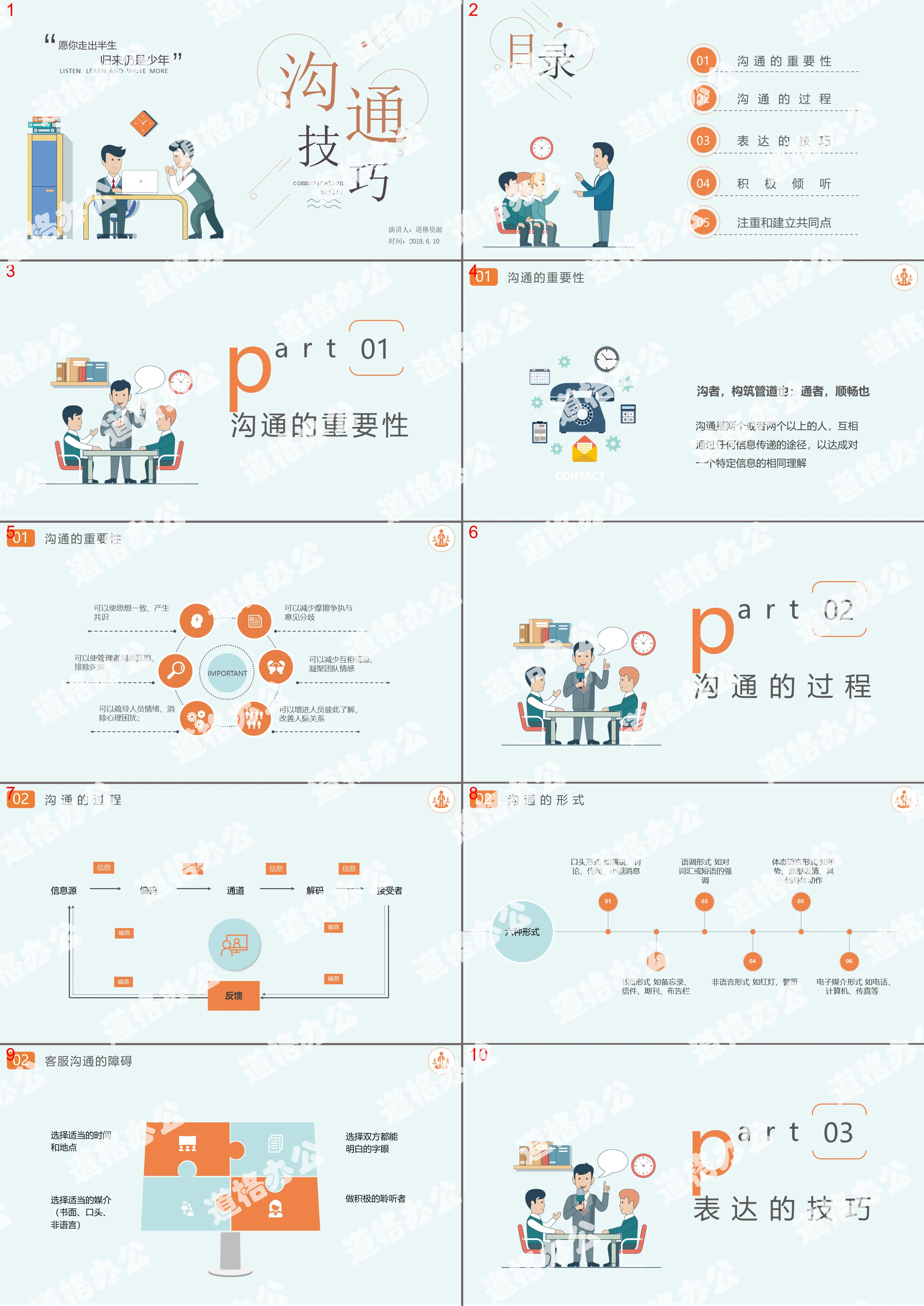 Modèle PPT de didacticiel de formation aux compétences en communication d'entreprise plat vert clair