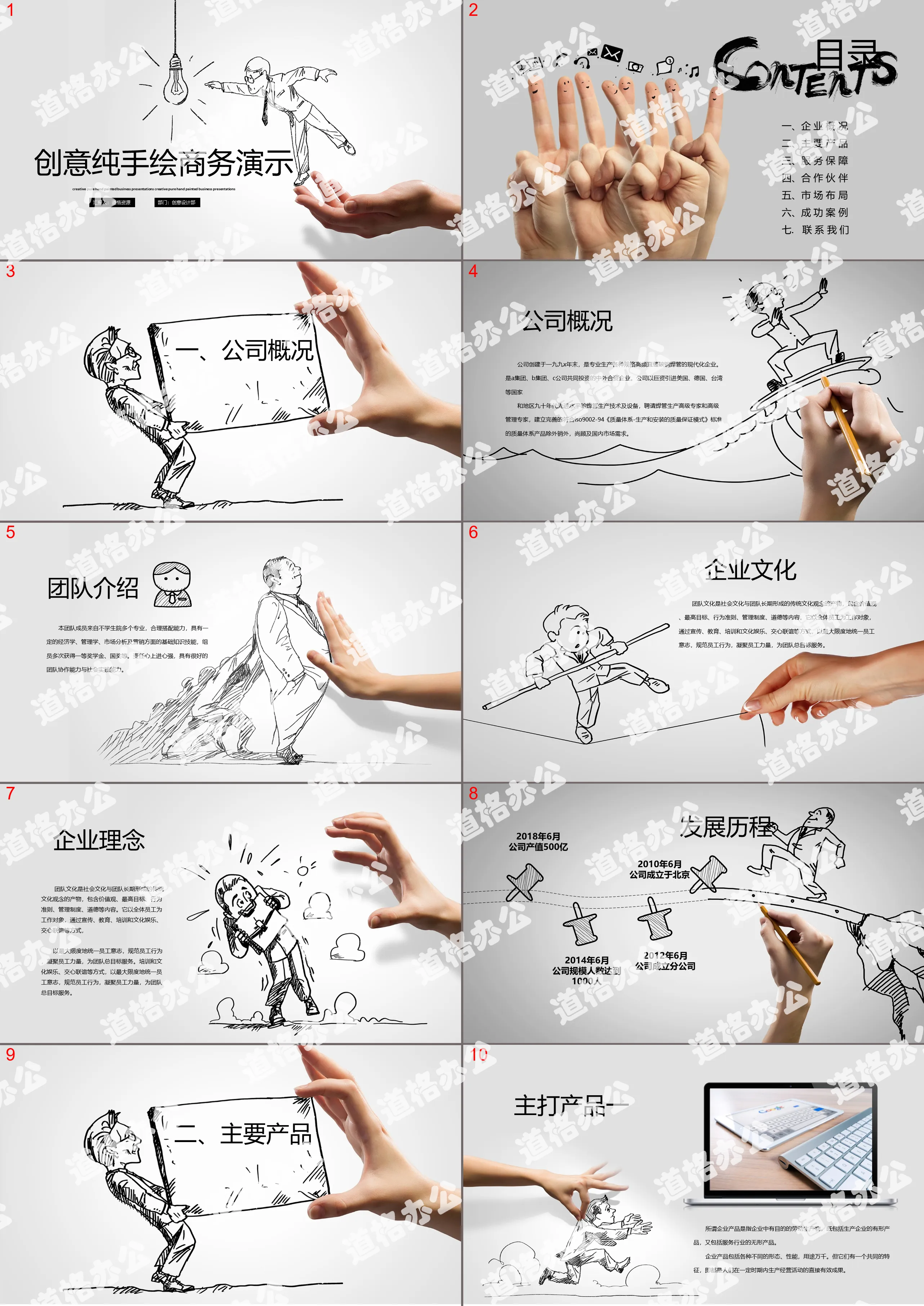 Creative hand-painted business product introduction presentation PPT template