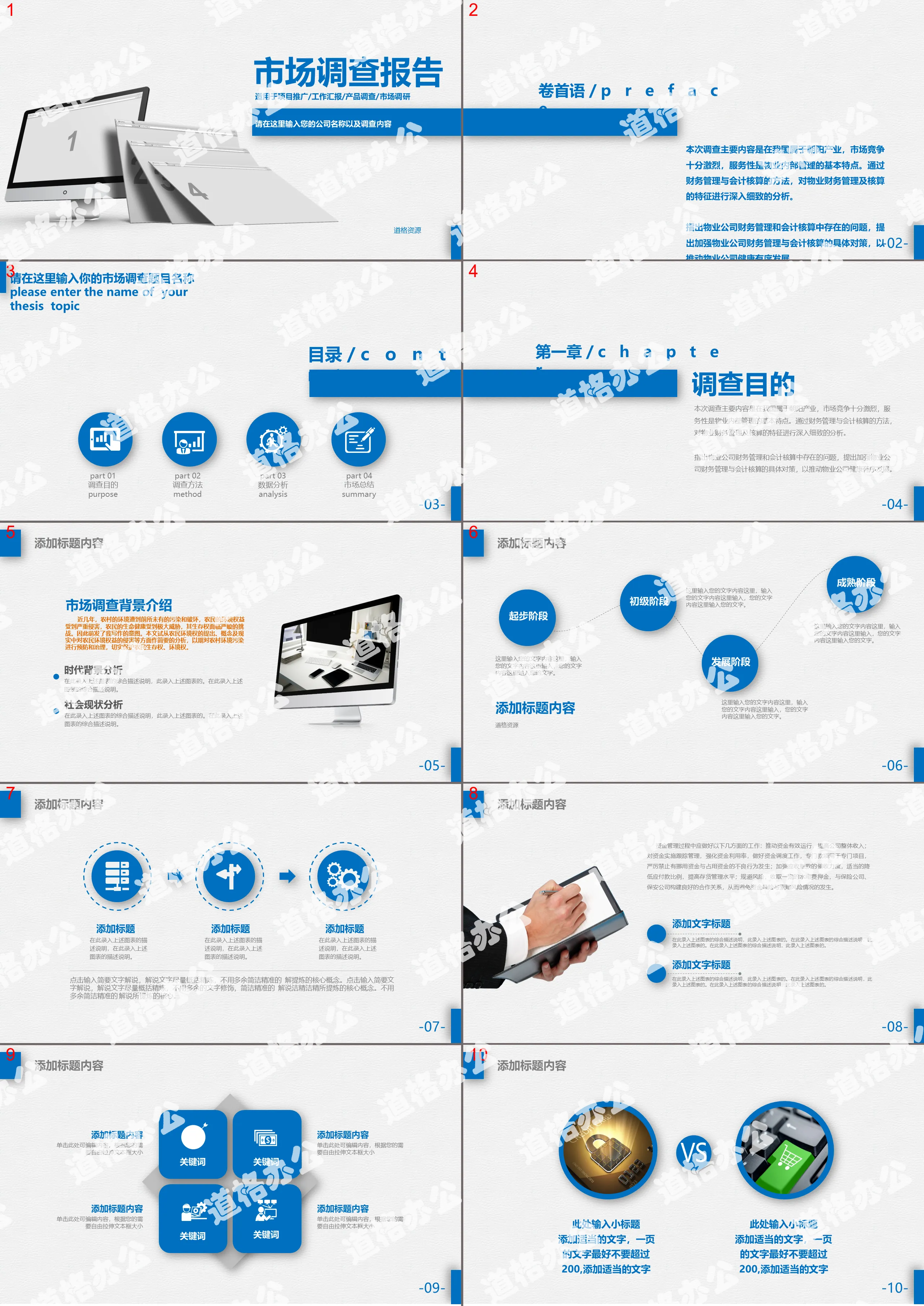 2018蓝色简约市场调查报告报告ppt模板