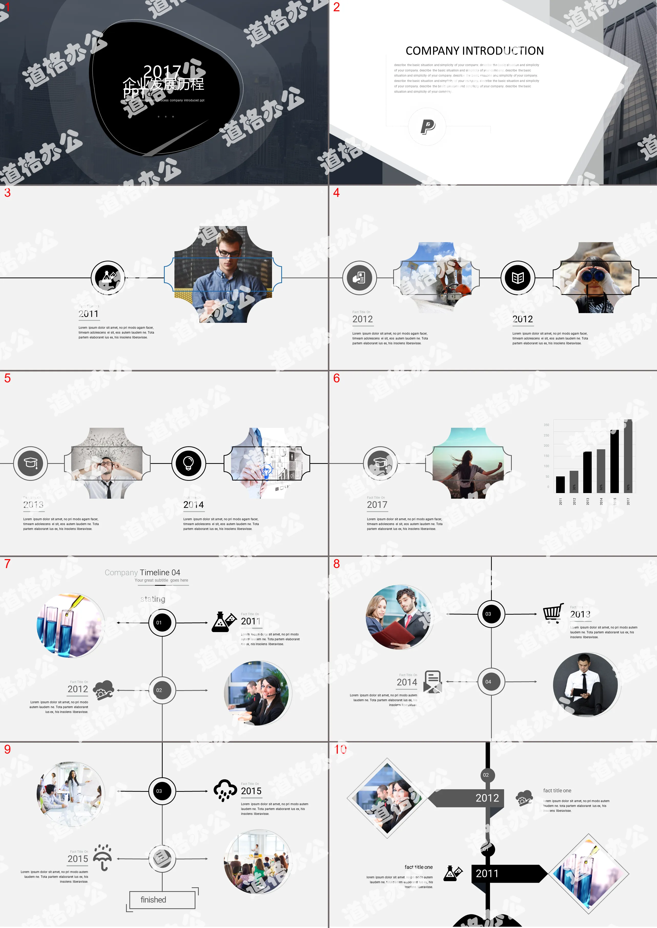 2017灰色简欧风企业发展历程PPT模板
