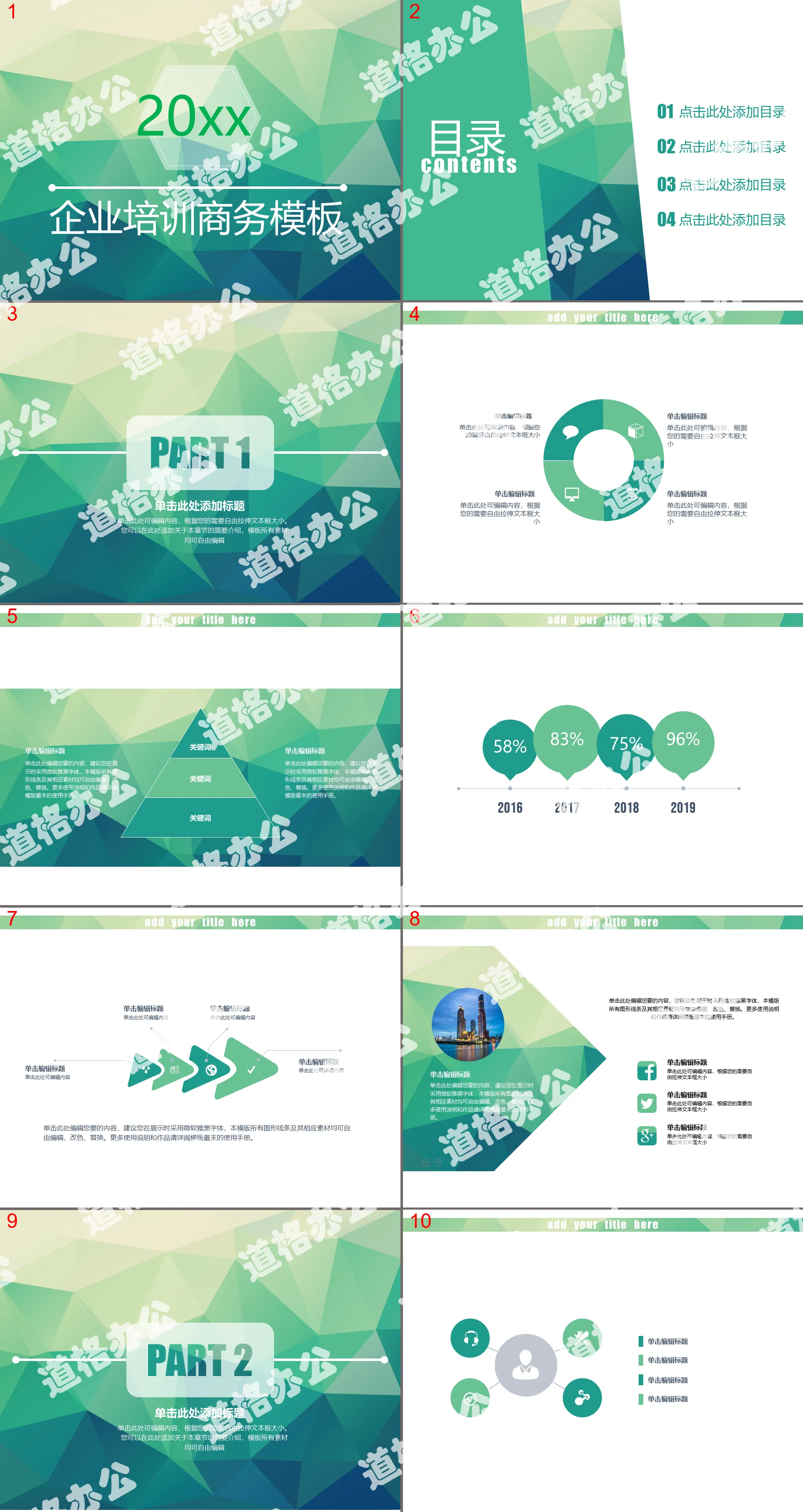 Green, fresh, literary and aesthetic corporate training business PPT template