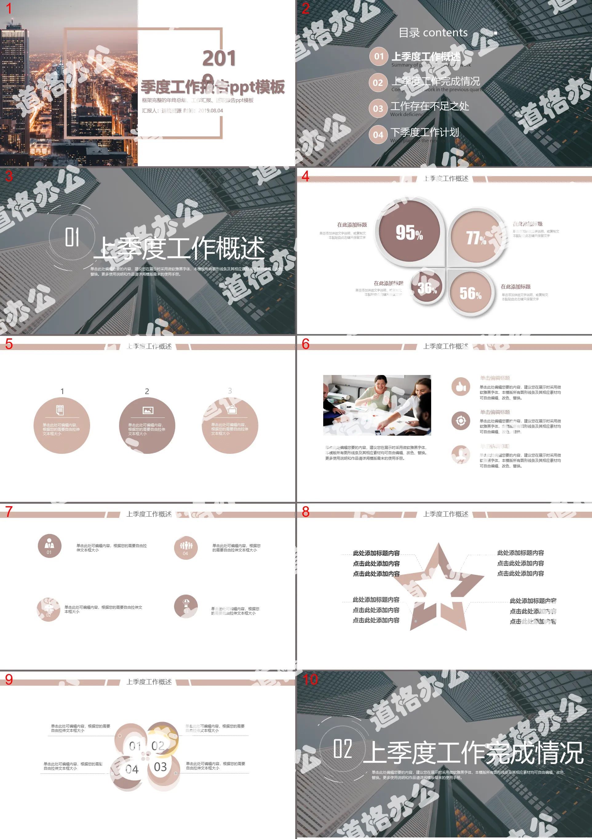 2019简约商务风季度月度周工作报告工作汇报PPT模板