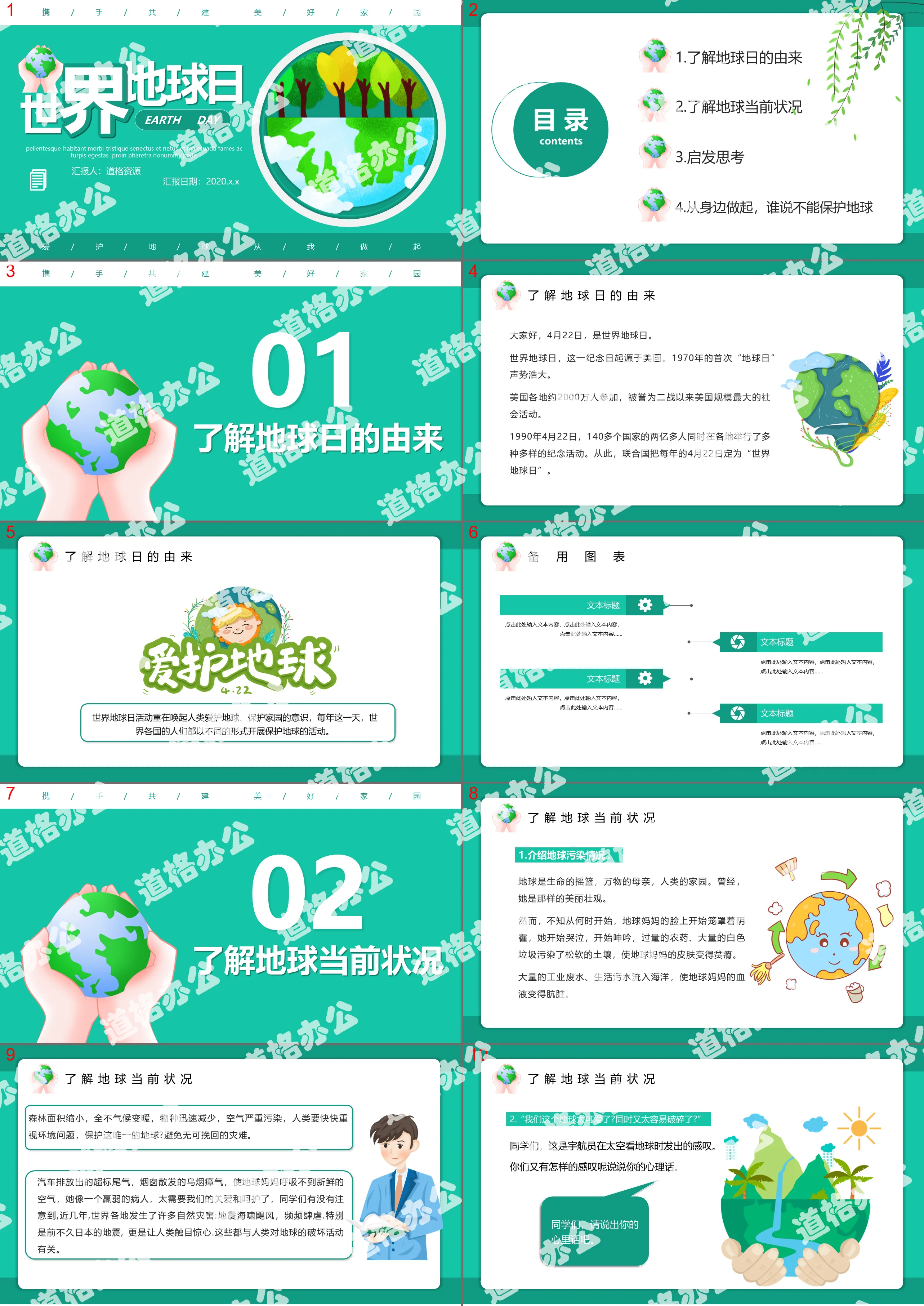 Simple and creative style Earth Day publicity courseware PPT template