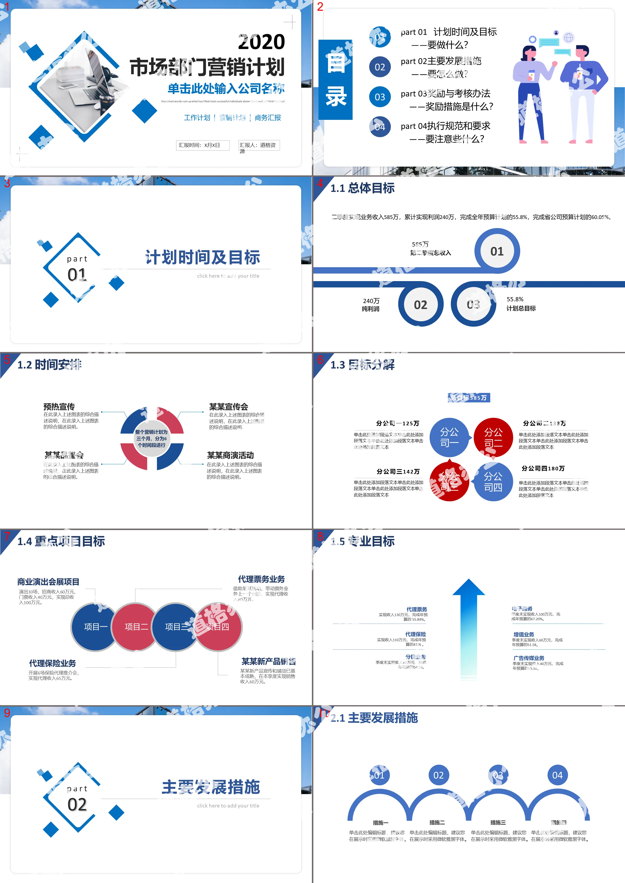 2020蓝色几何简约市场营销商务策划PPT模板