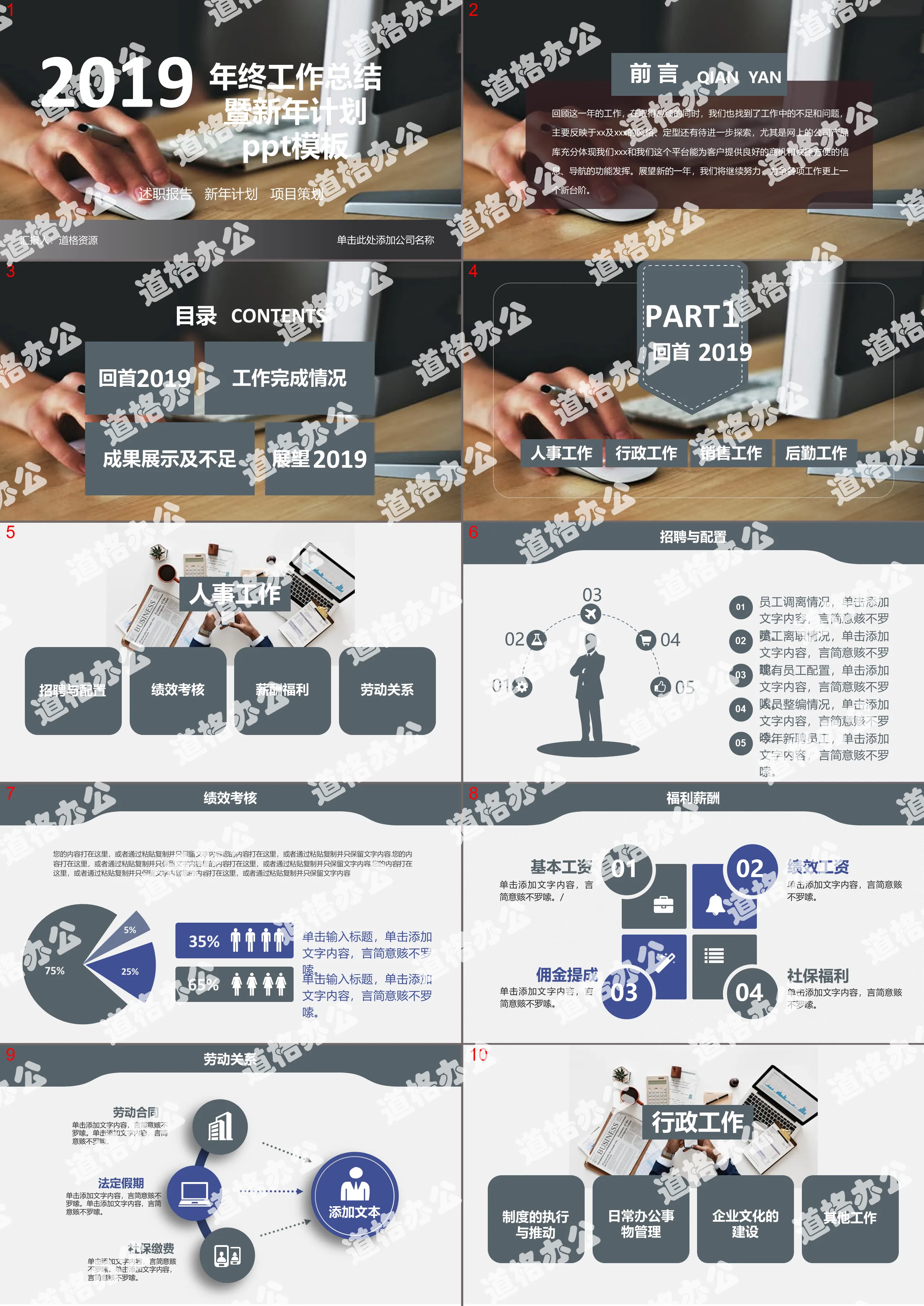 2019人事行政商務年終總結PPT模板