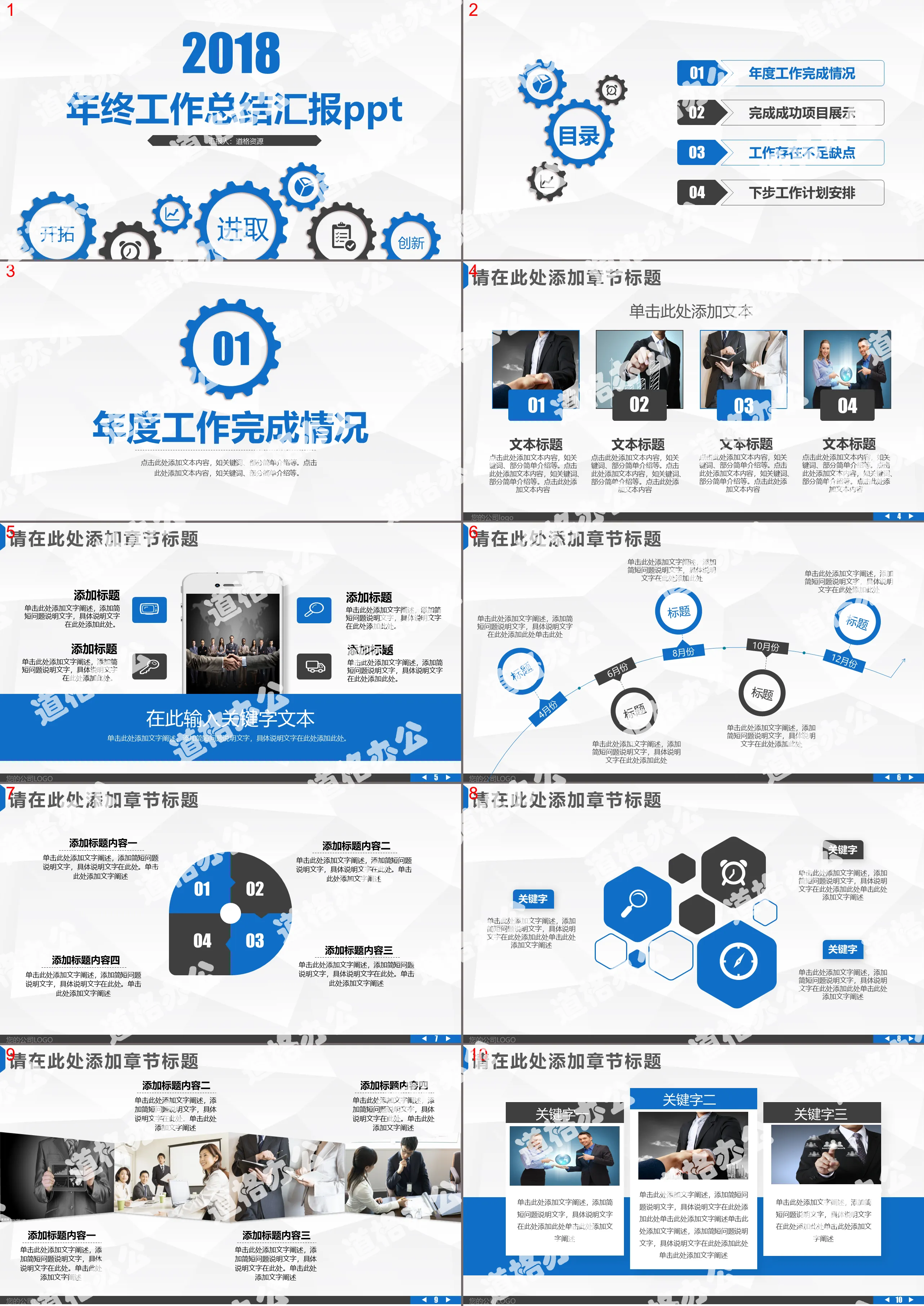 蓝色商务风2019年终工作汇报工作总结PPT模板