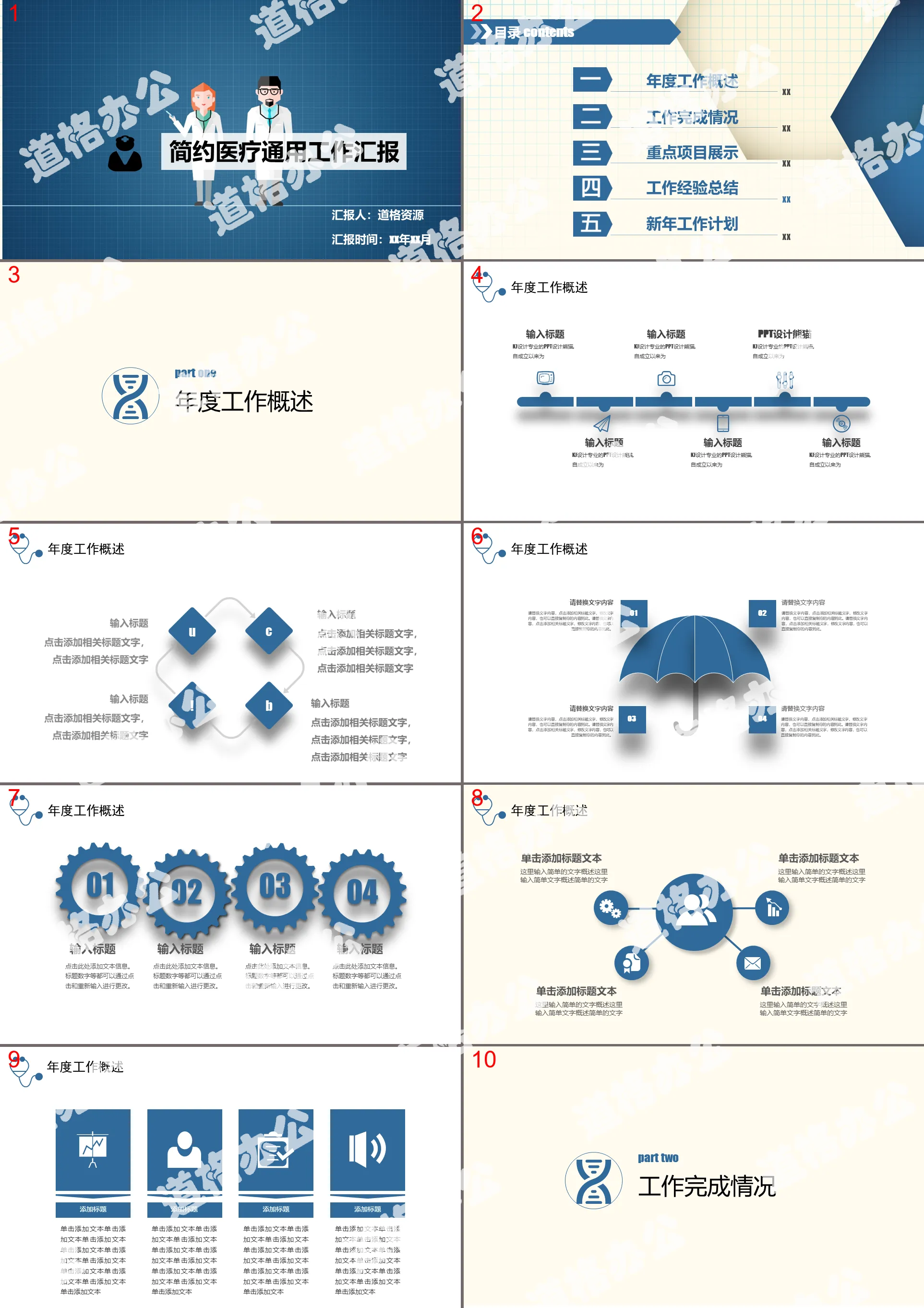 蓝色简约医疗行业工作汇报PPT模板