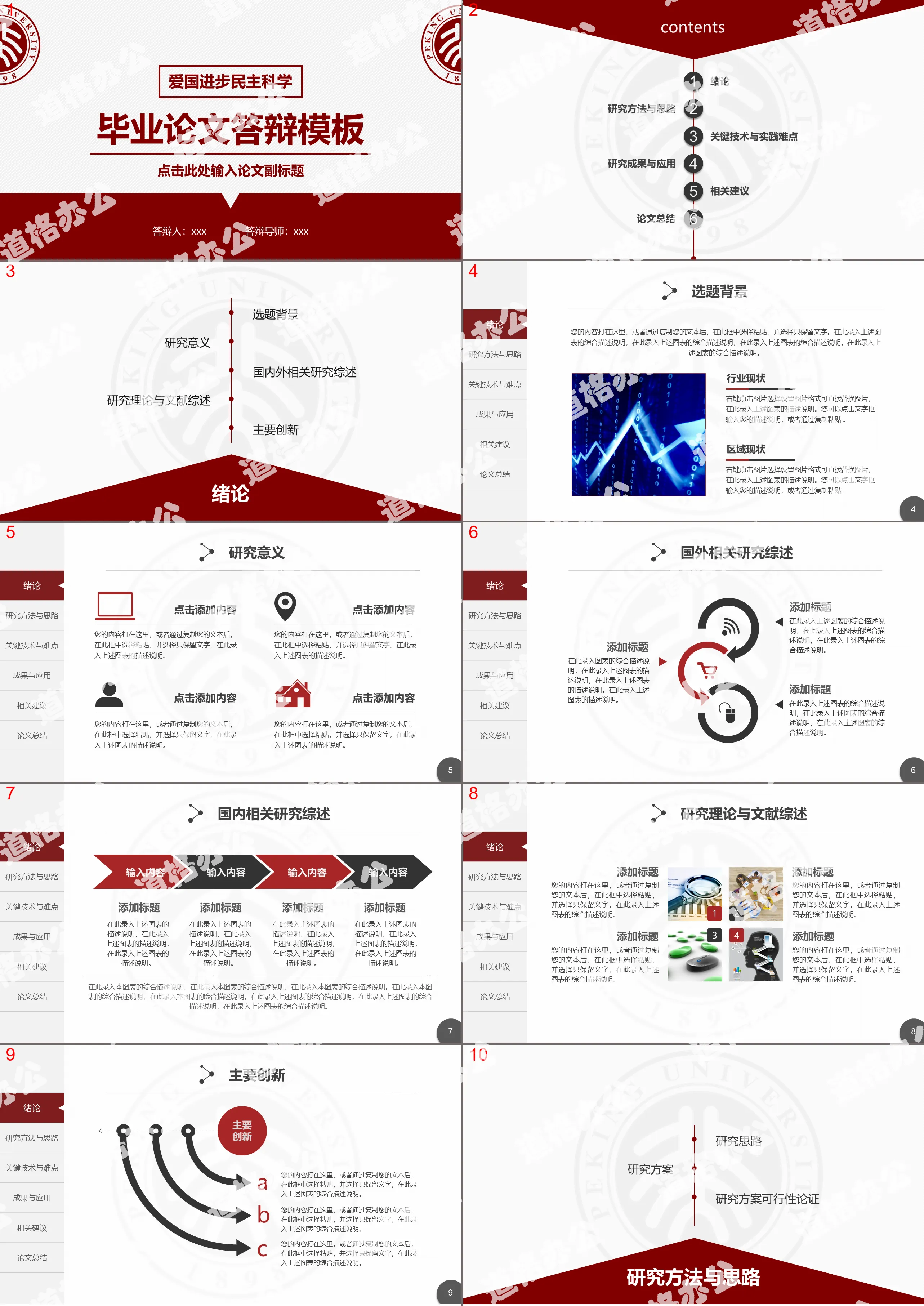 紅色簡約文科畢業論文答辯開題報告通用PPT模板