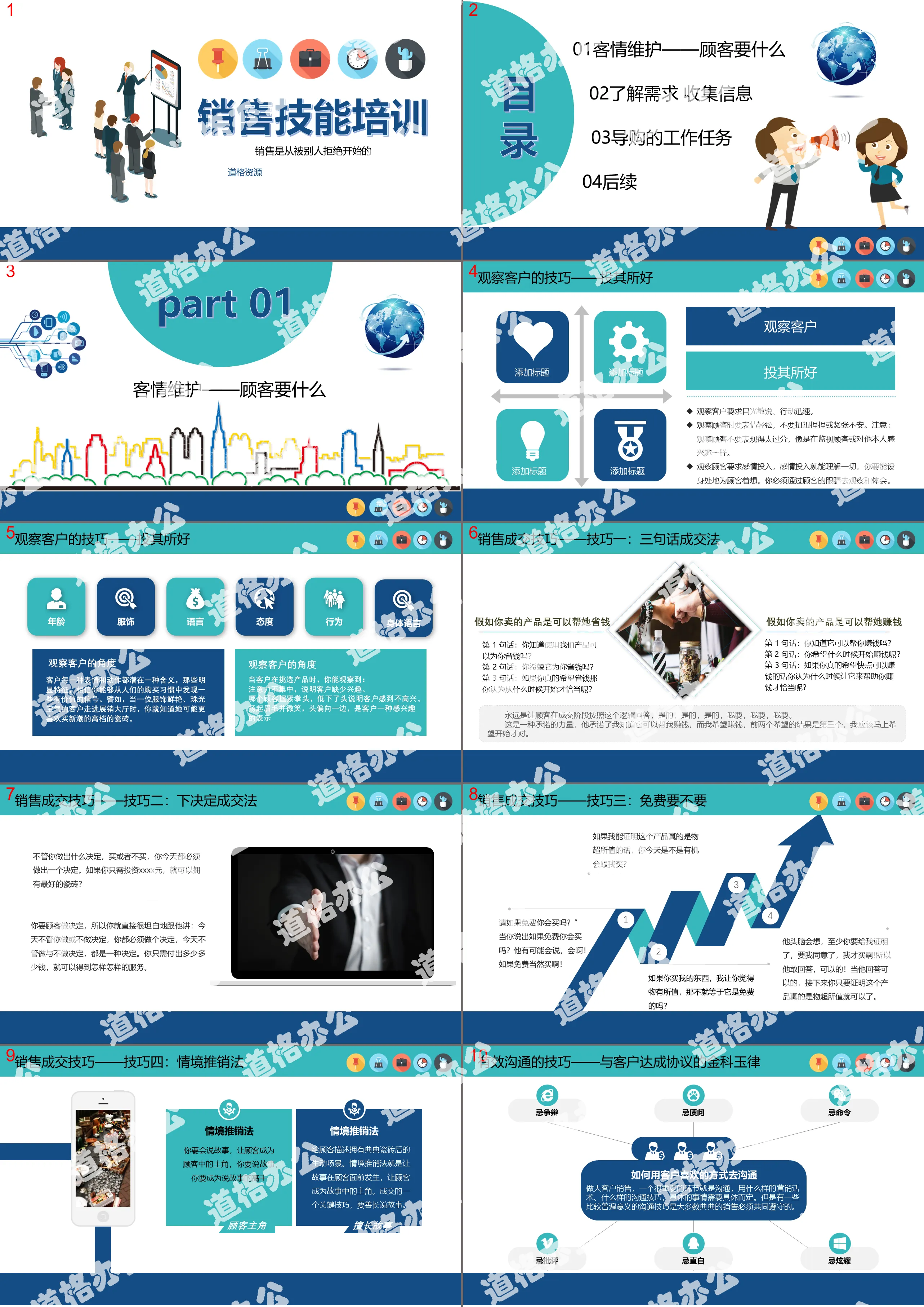 Business style salesperson sales skills training PPT template