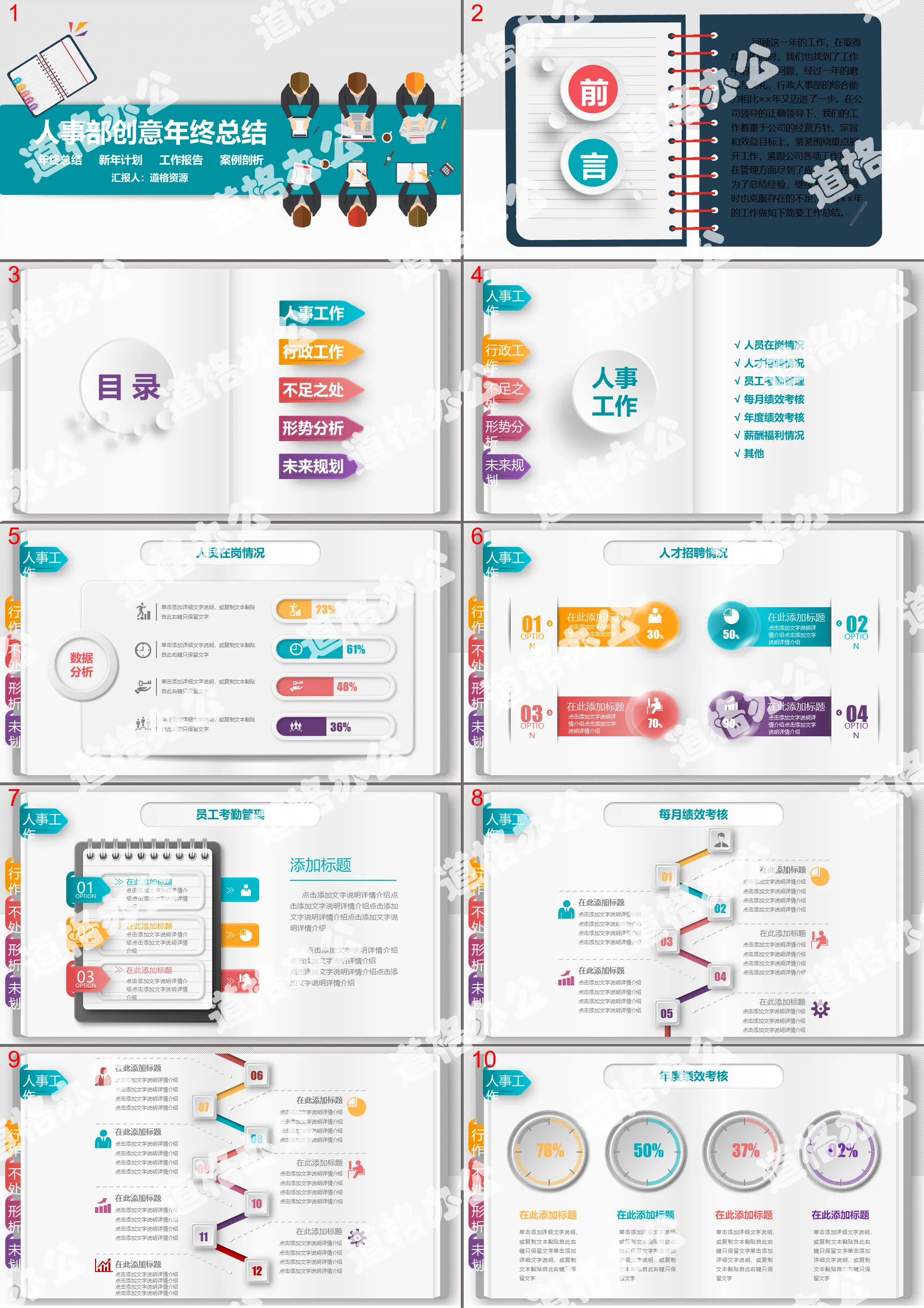 Creative and innovative book-style personnel department administrative department year-end summary work plan microsome PPT template