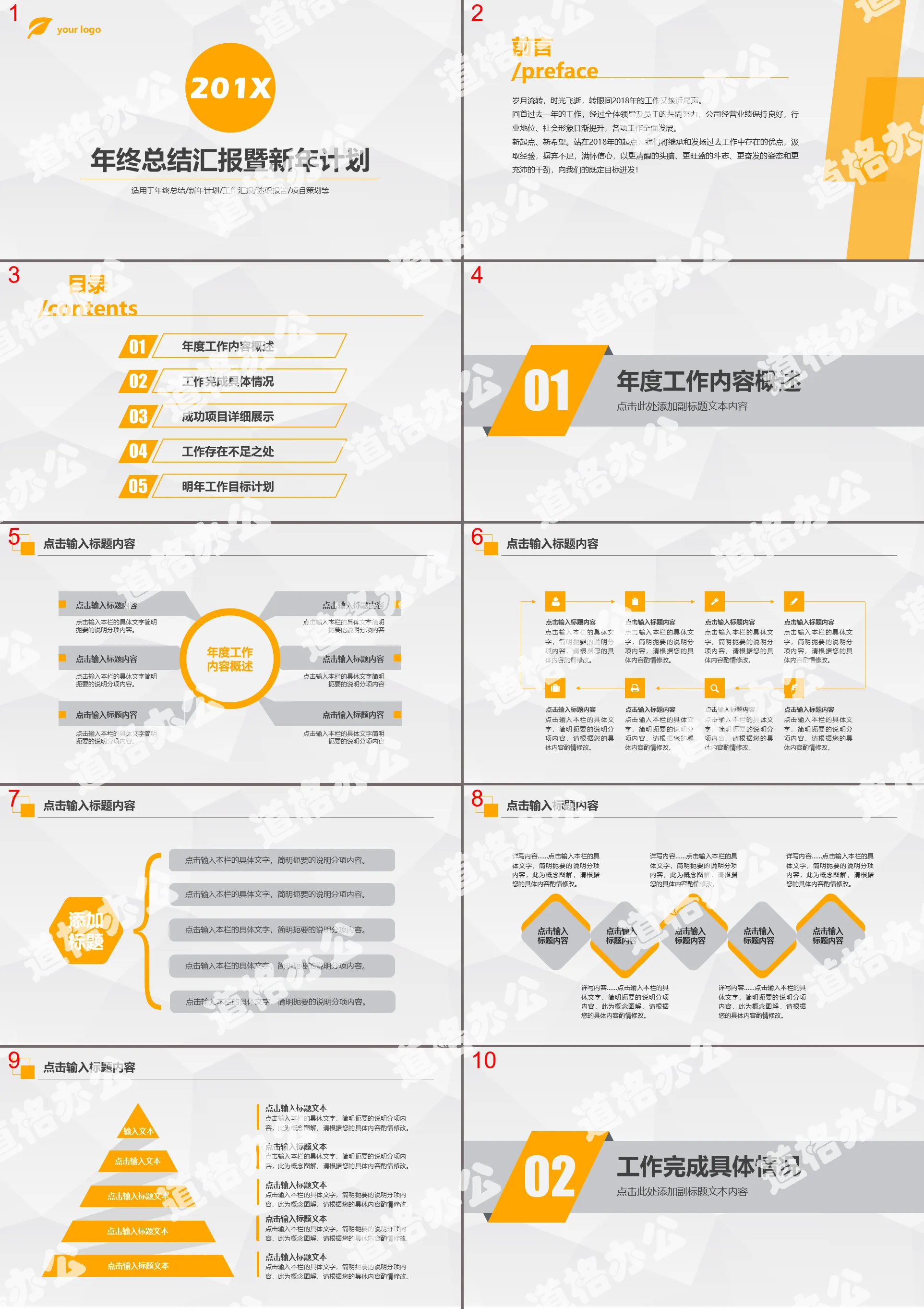 Modèle PPT dynamique de rapport de synthèse de travail simple orange pour le plan du Nouvel An