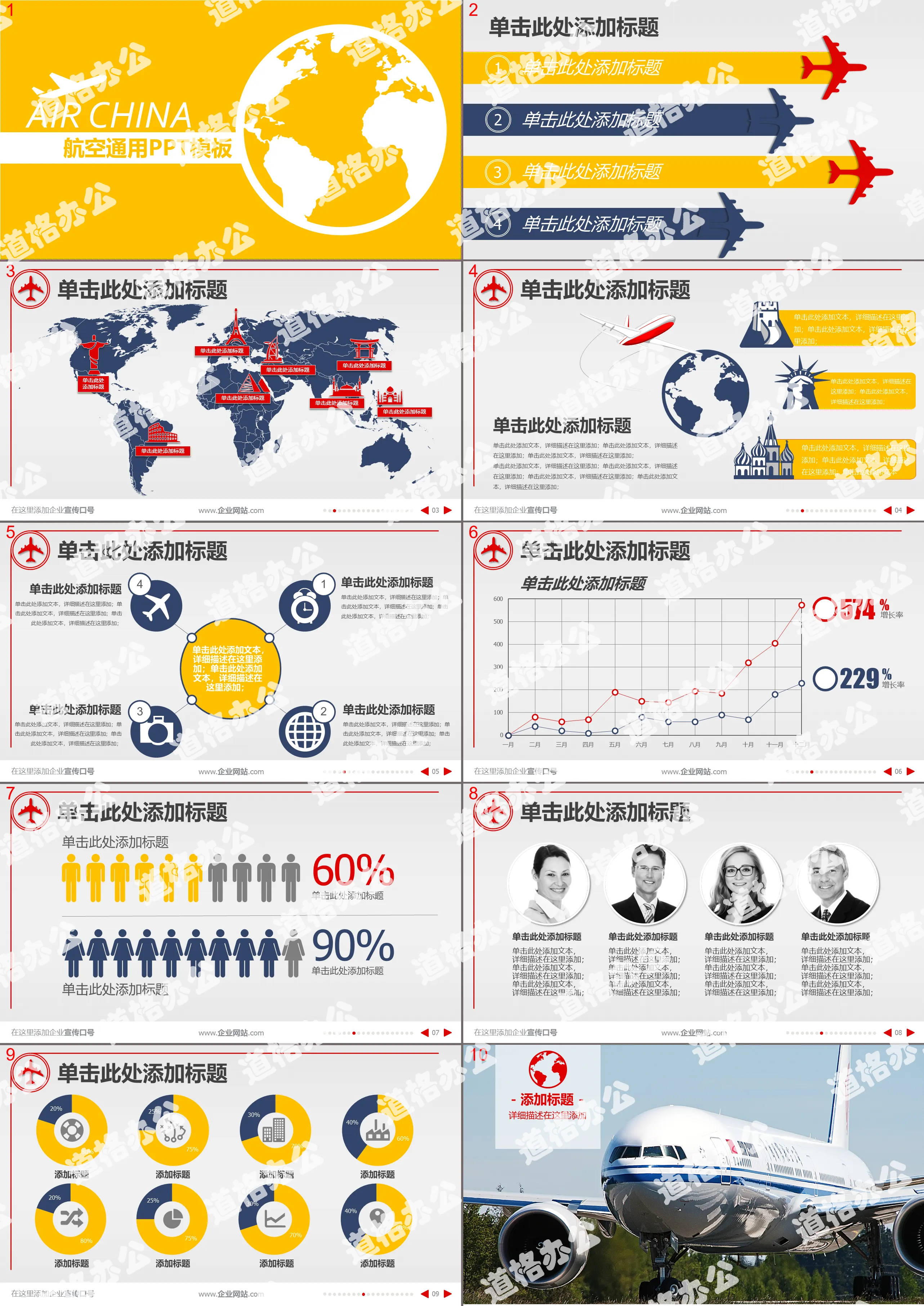 商务差旅飞机航空旅游出差PPT模板
