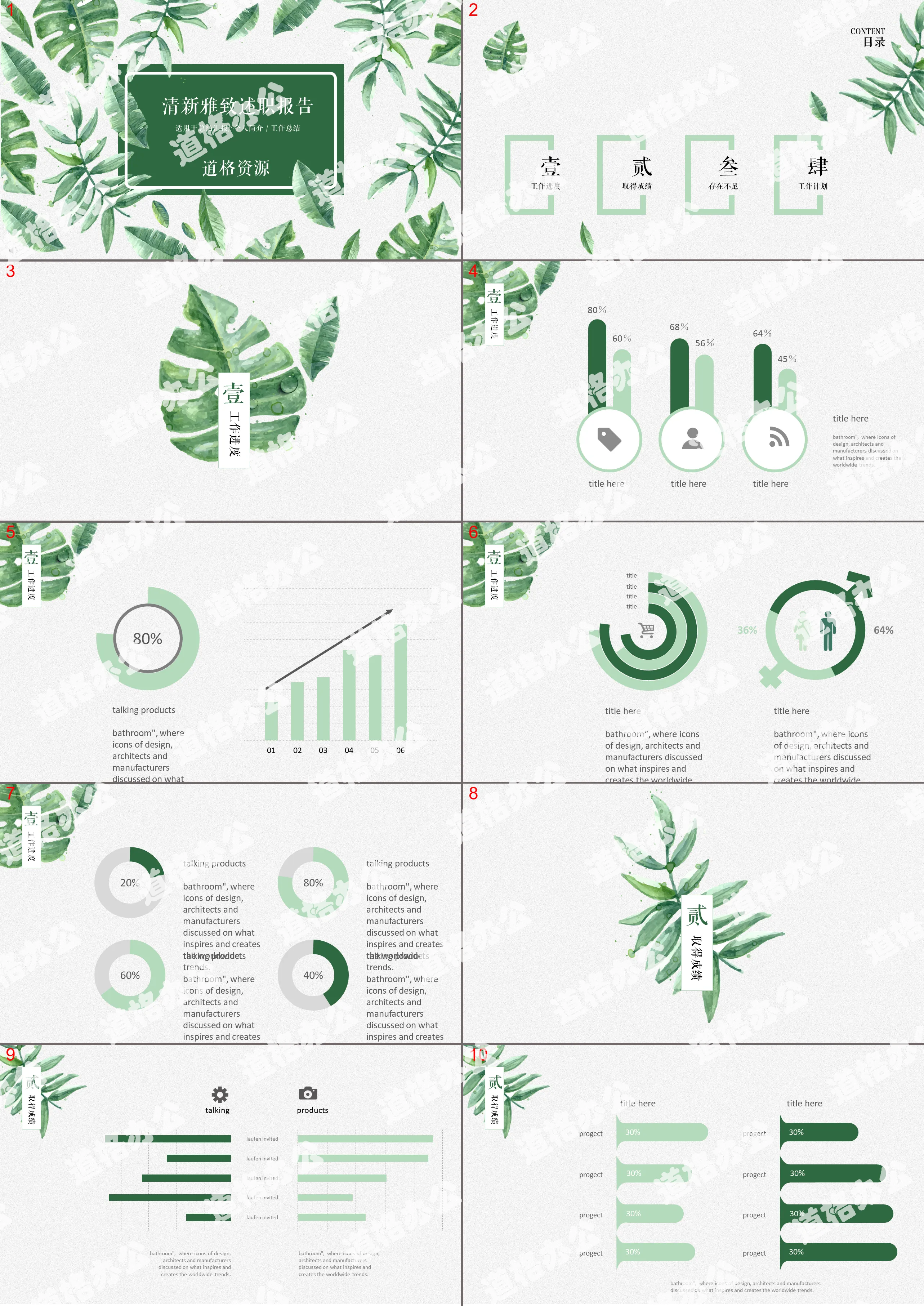 Modèle PPT de rapport de débriefing de petites feuilles vertes fraîches