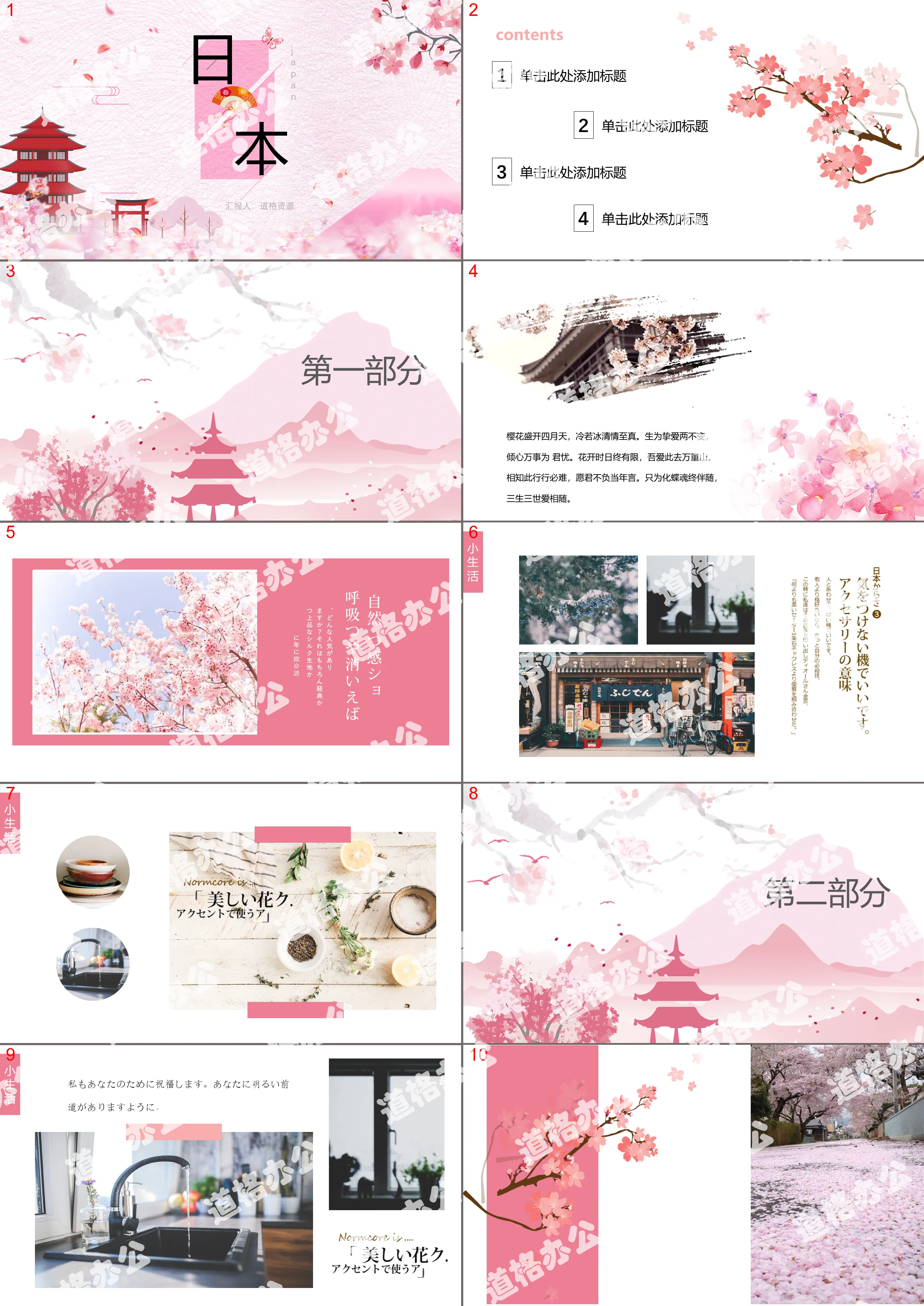 Small fresh Japanese and wind Japan travel album PPT template