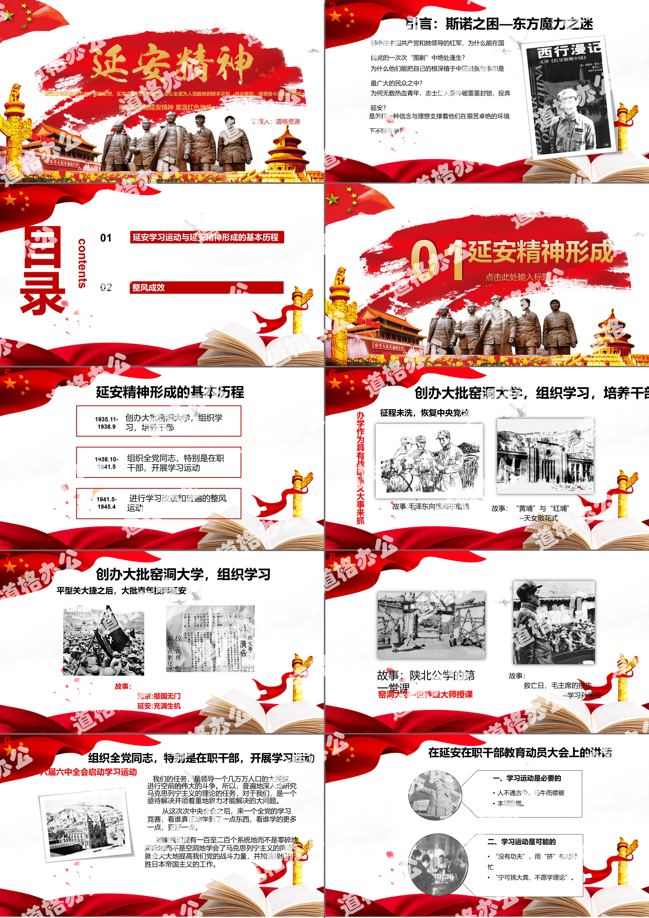 Yan'an spirit party building red PPT template