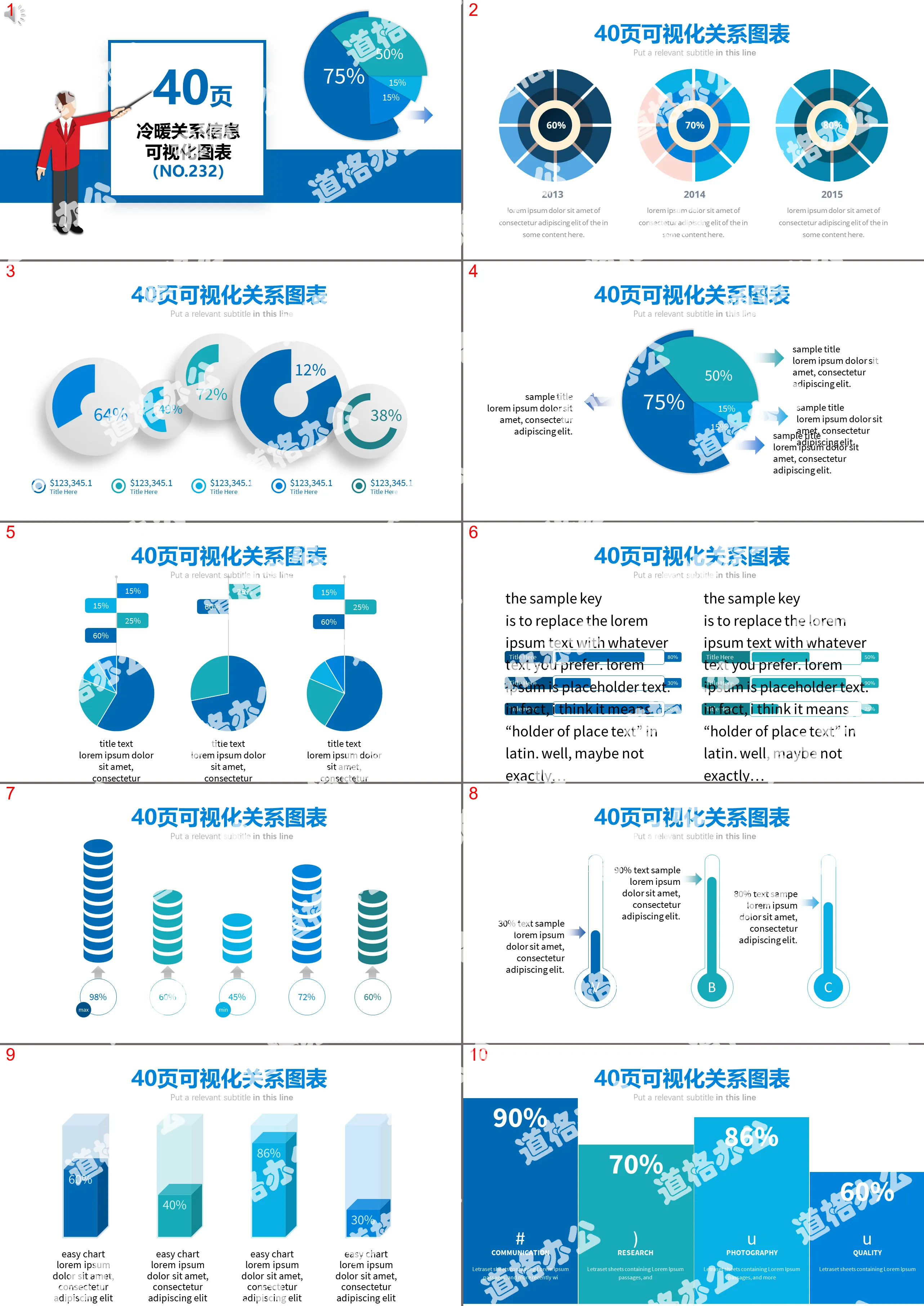 40 pages of calm and cool color relationship information visualization ppt chart