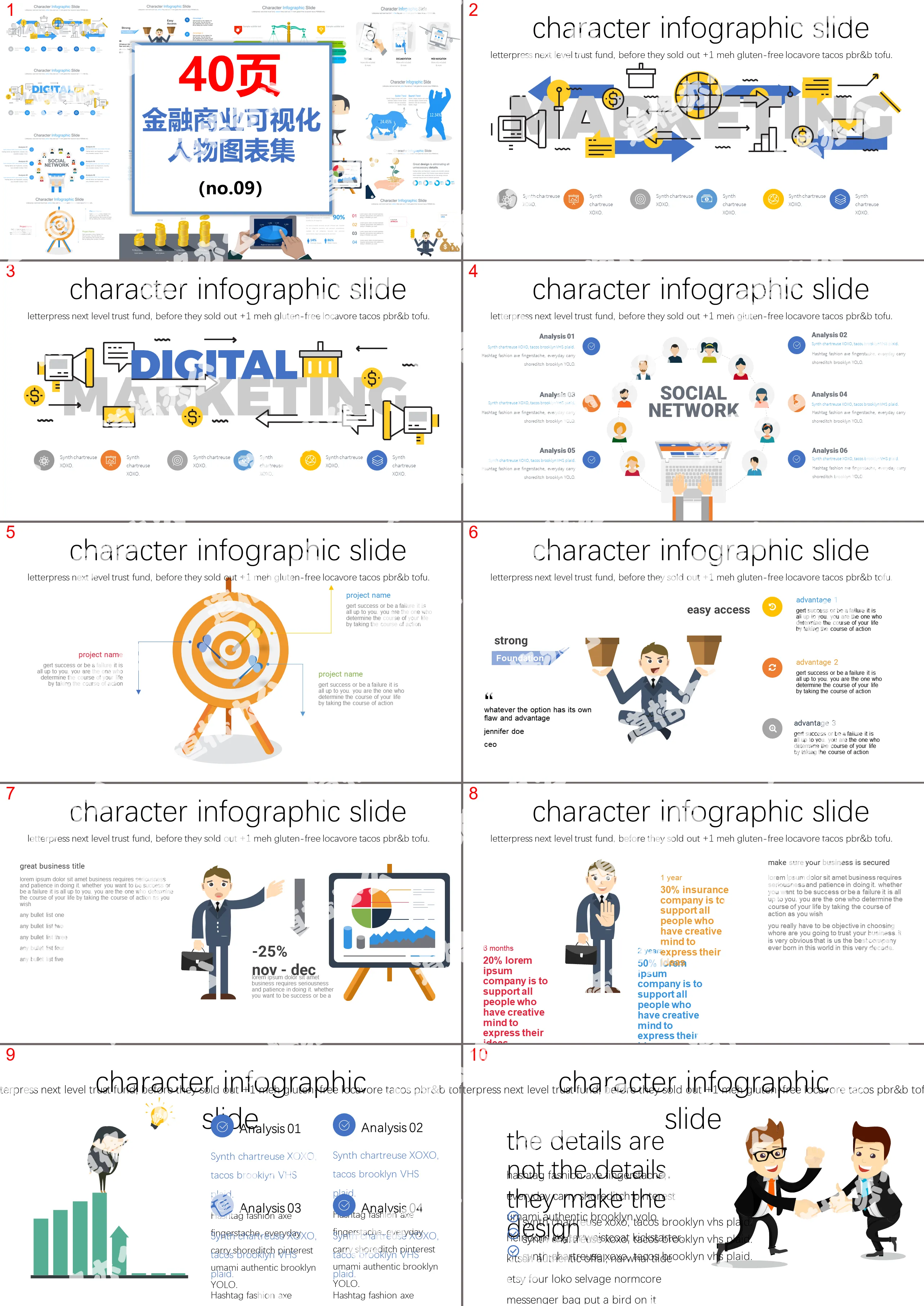 Modèle de diagramme PPT de personnage de dessin animé de visualisation d'entreprise financière