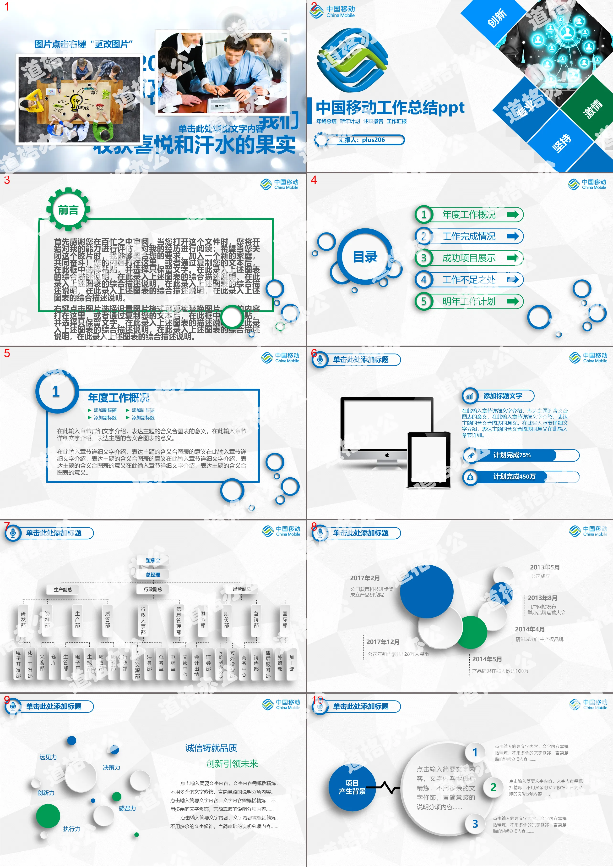 2019 Business Exquisite China Mobile Communications Company Work Summary Plan PPT Template