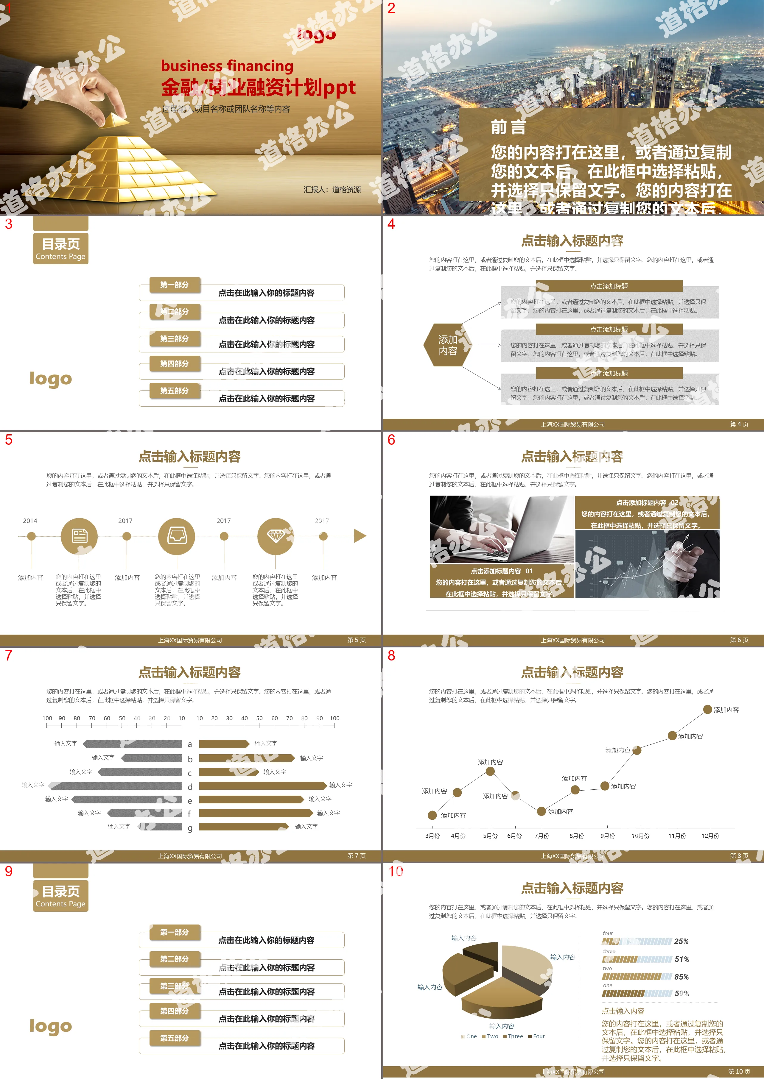 2019金色商務大氣金融/商業融資計劃融資報告PPT模板