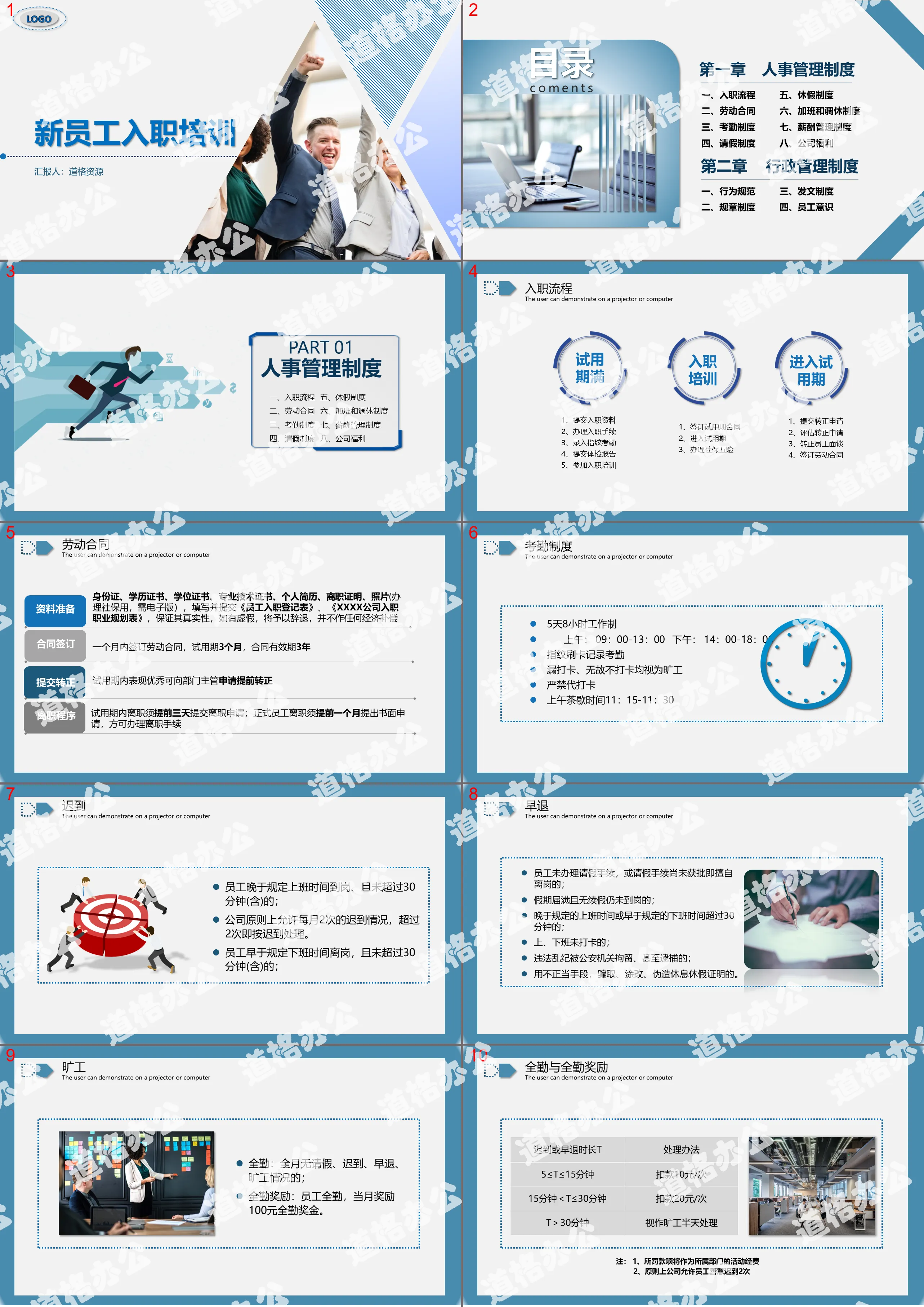 簡約商務企業新員工入職培訓手冊動態PPT模板