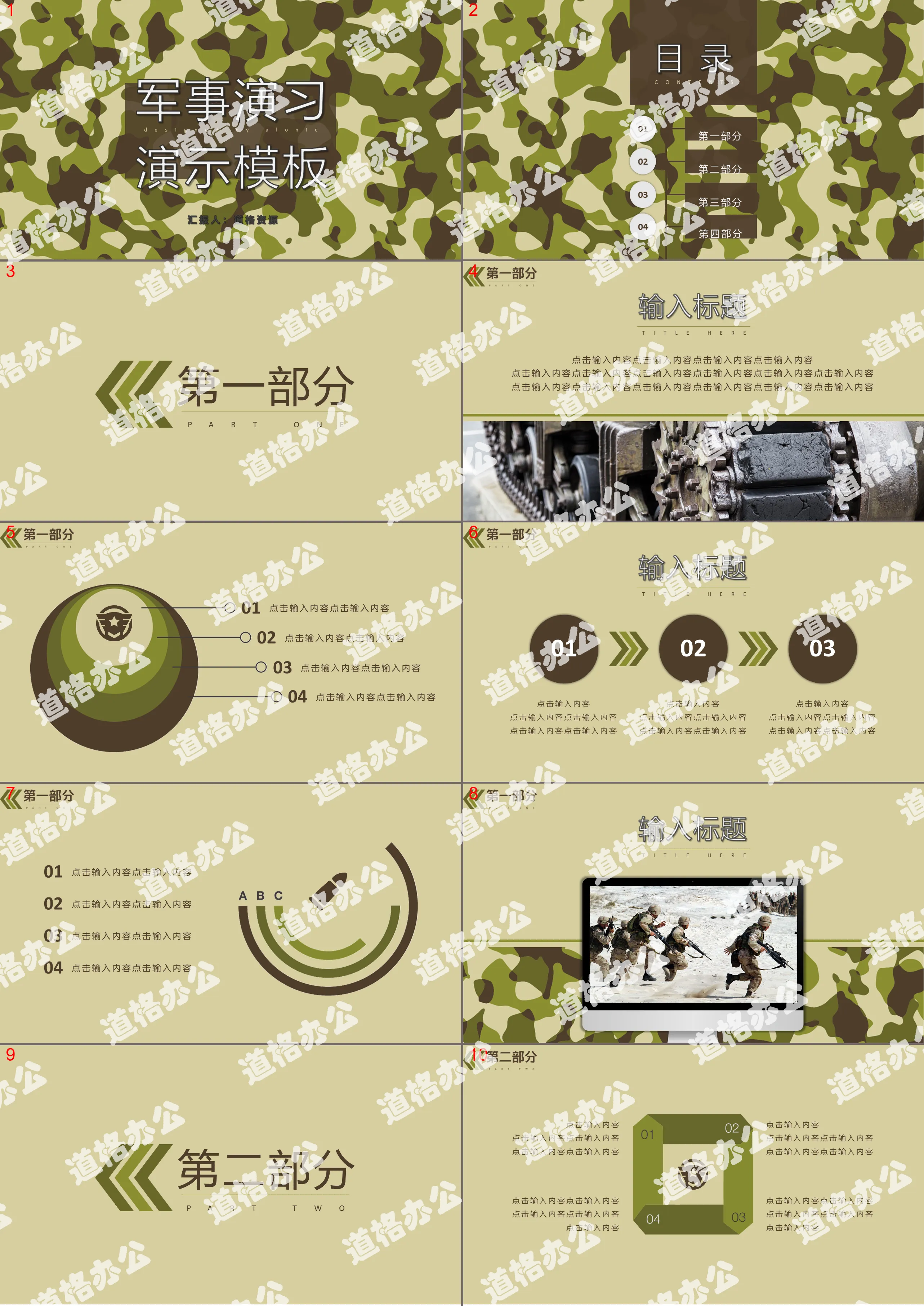 Camouflage simple business military theme event planning PPT template