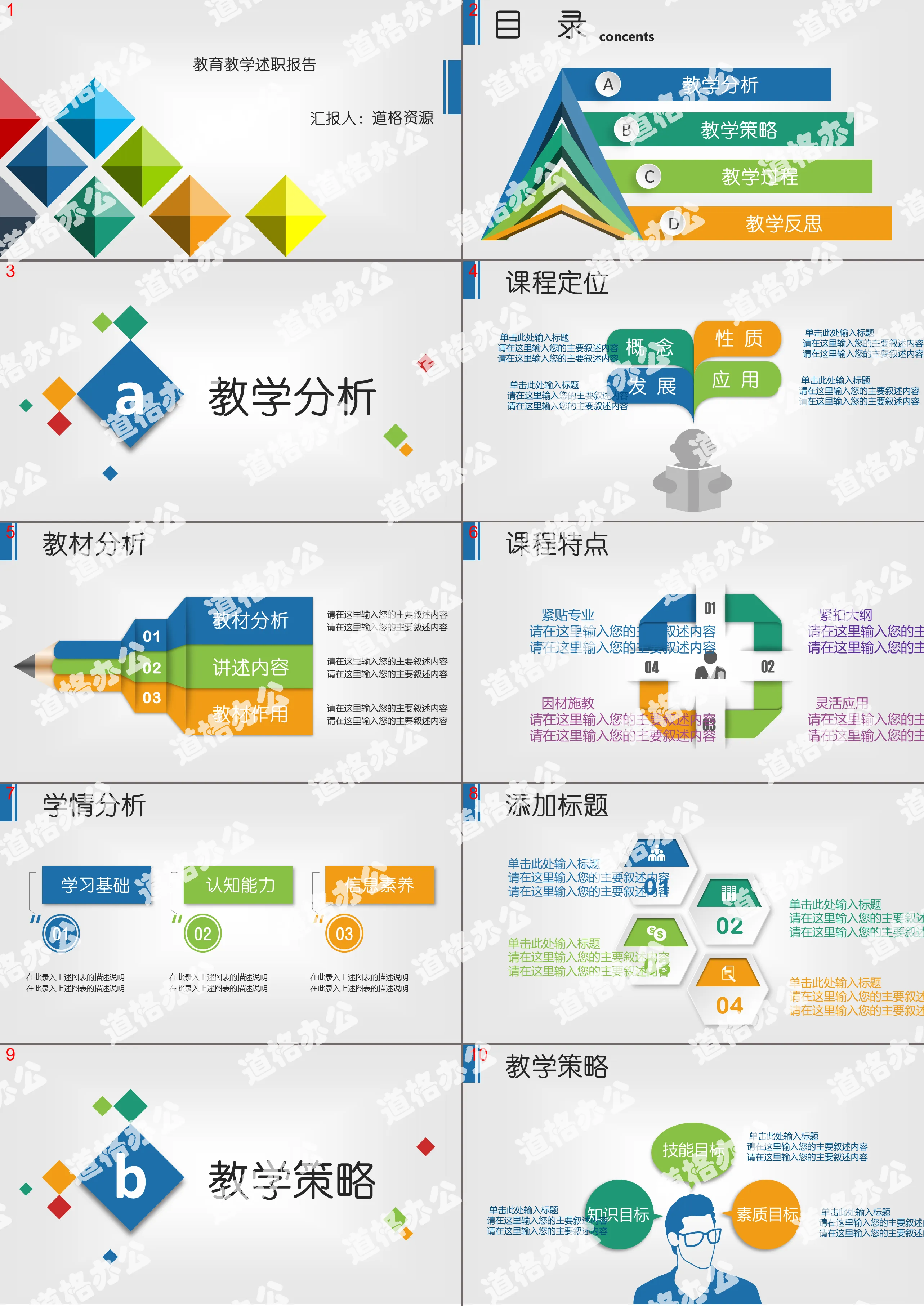 教學教育述職報告PPT模板