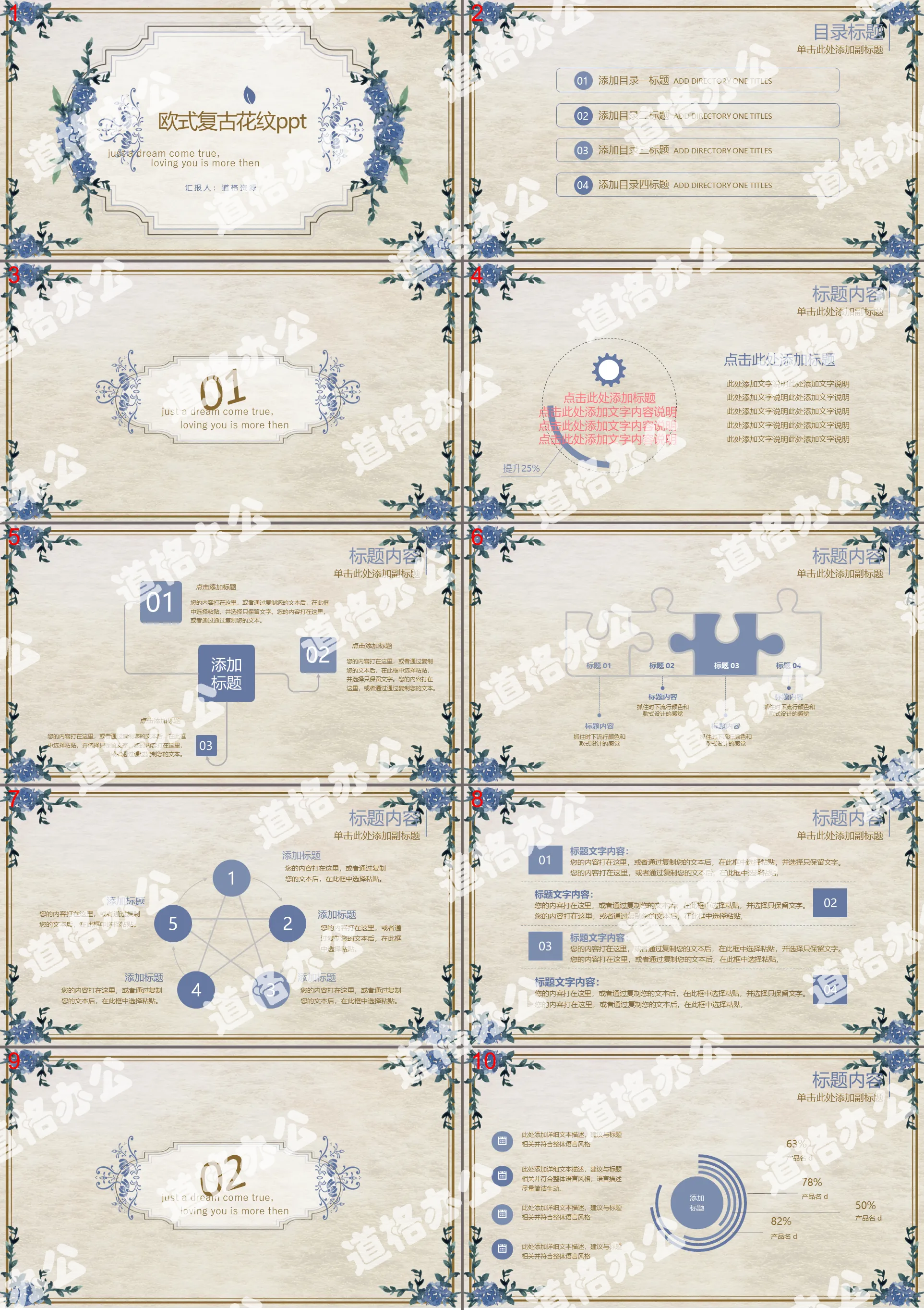 Exquisite European retro pattern ppt dynamic template