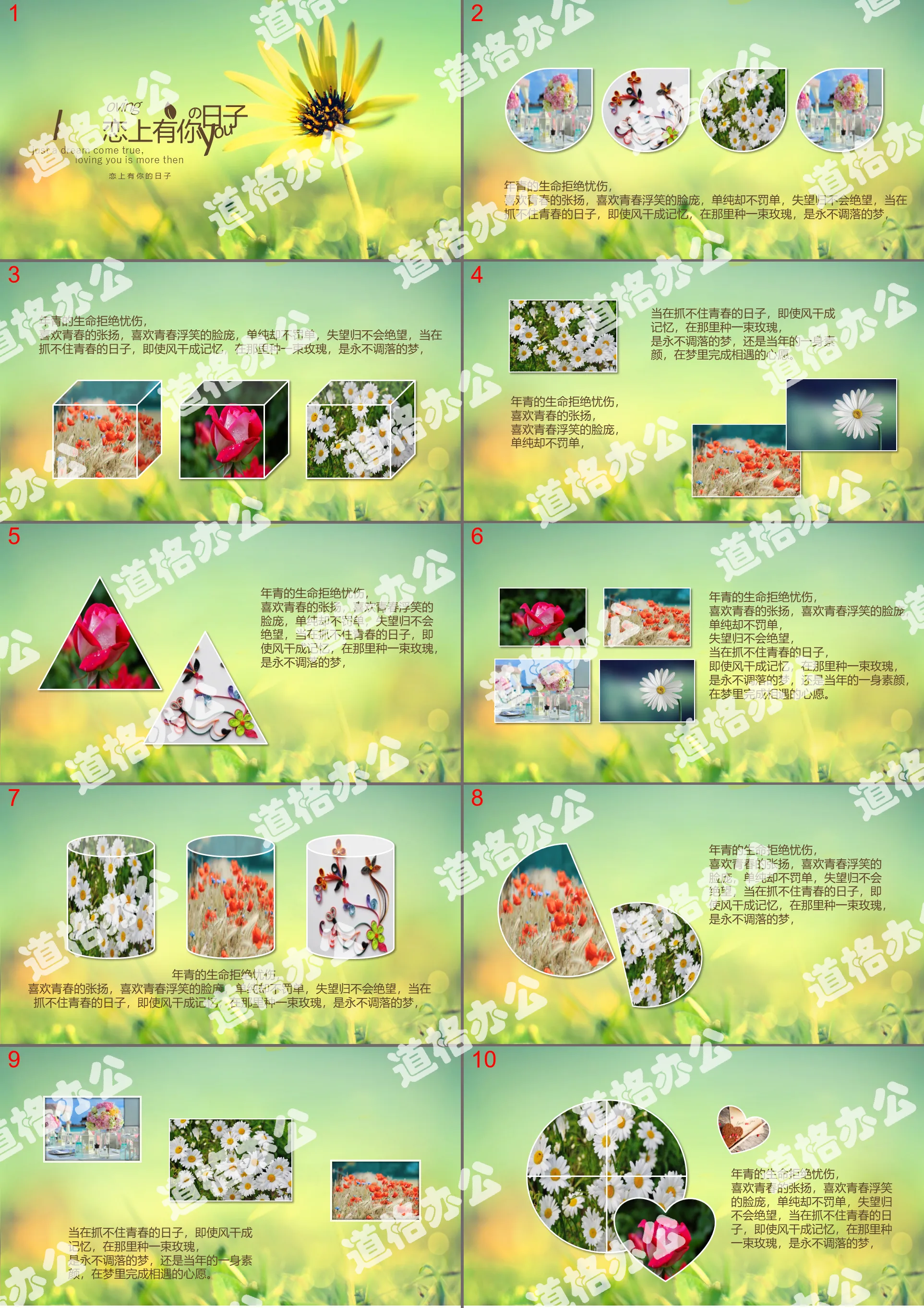 Beautiful small fresh flower electronic photo album ppt dynamic template