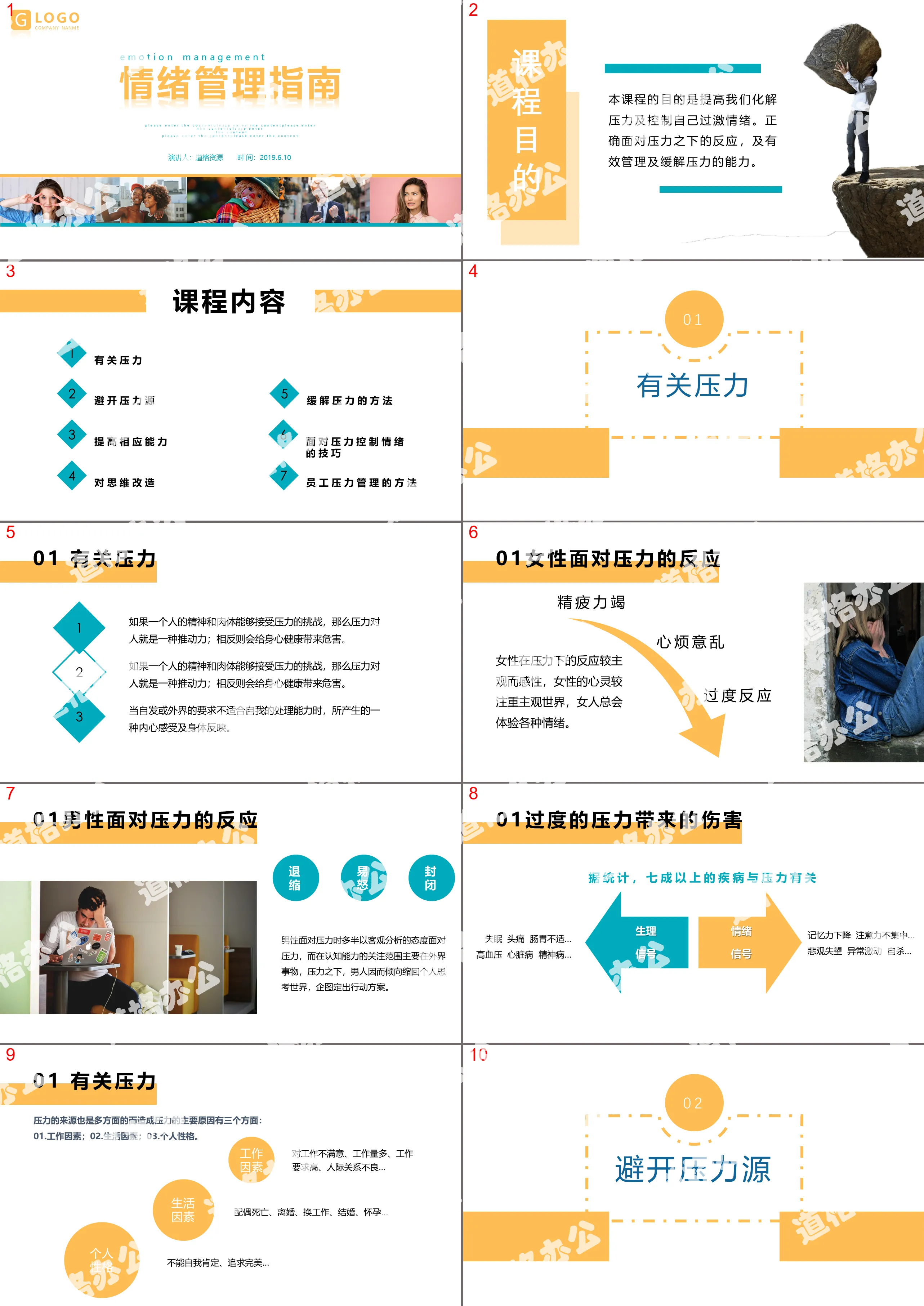 商务风情绪管理指南压力释放PPT模板