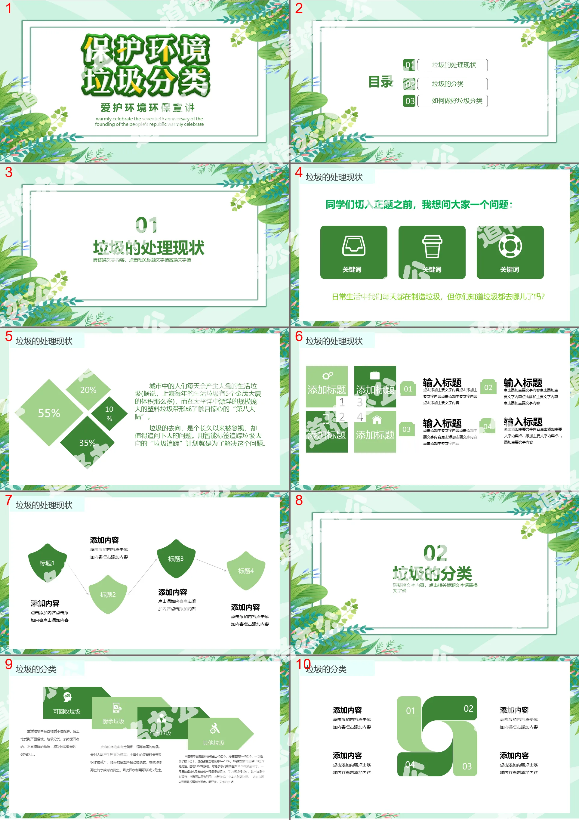 Green environmental protection, environmental protection, environmental protection, speech and presentation PPT template