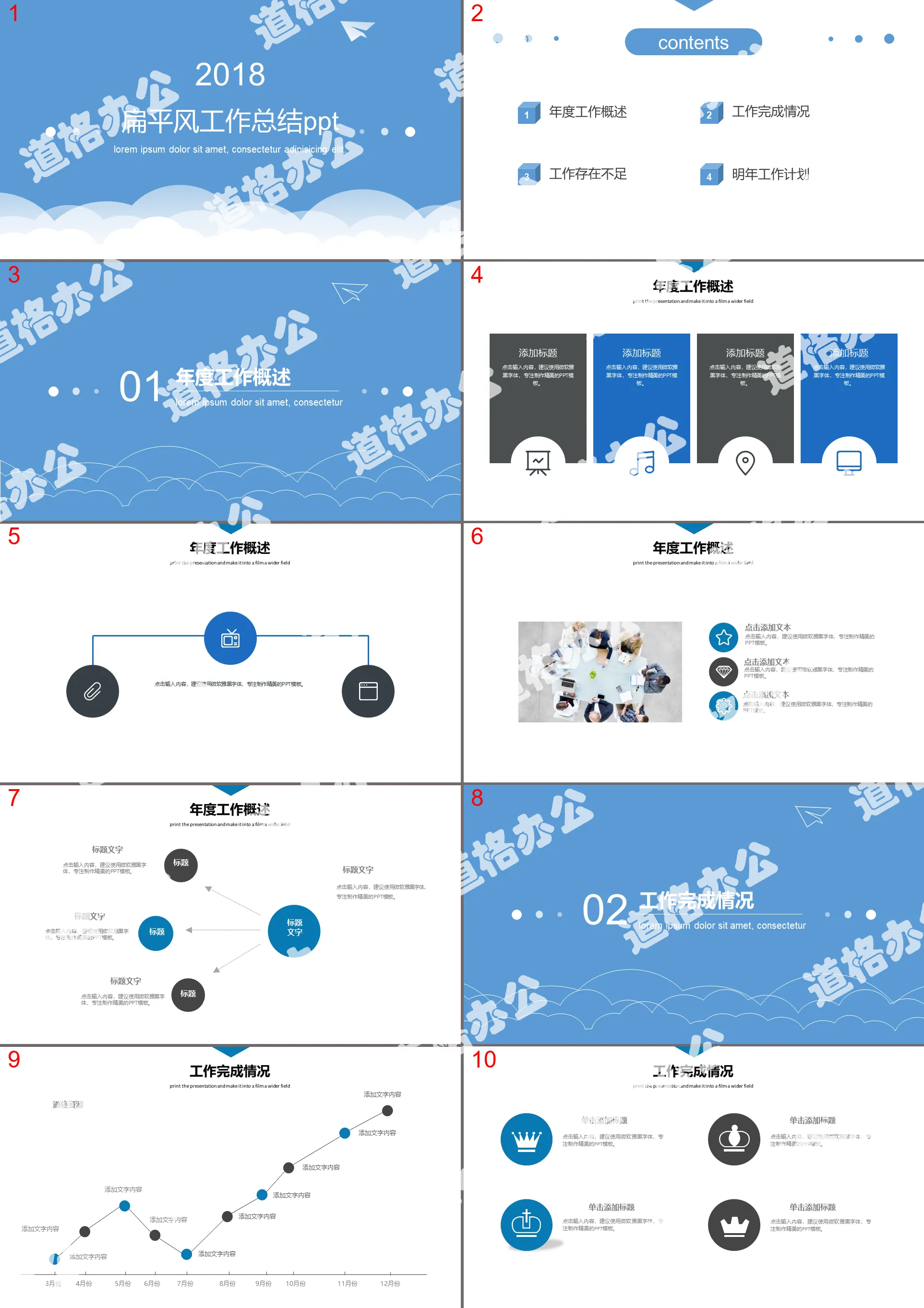 2019 flat wind work summary plan report mid-year summary PPT template