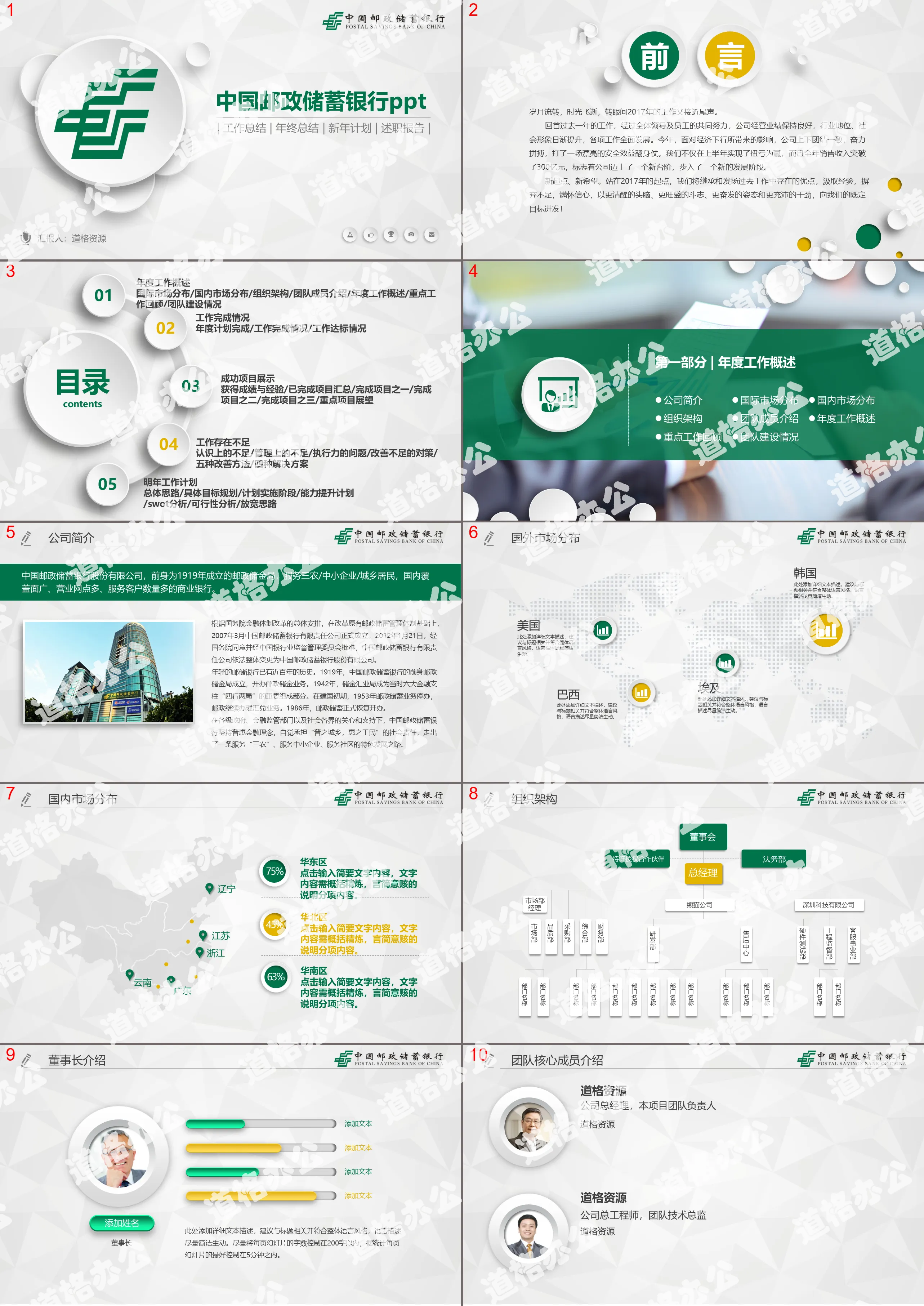 微立体中国邮政储蓄银行动态PPT专用模板