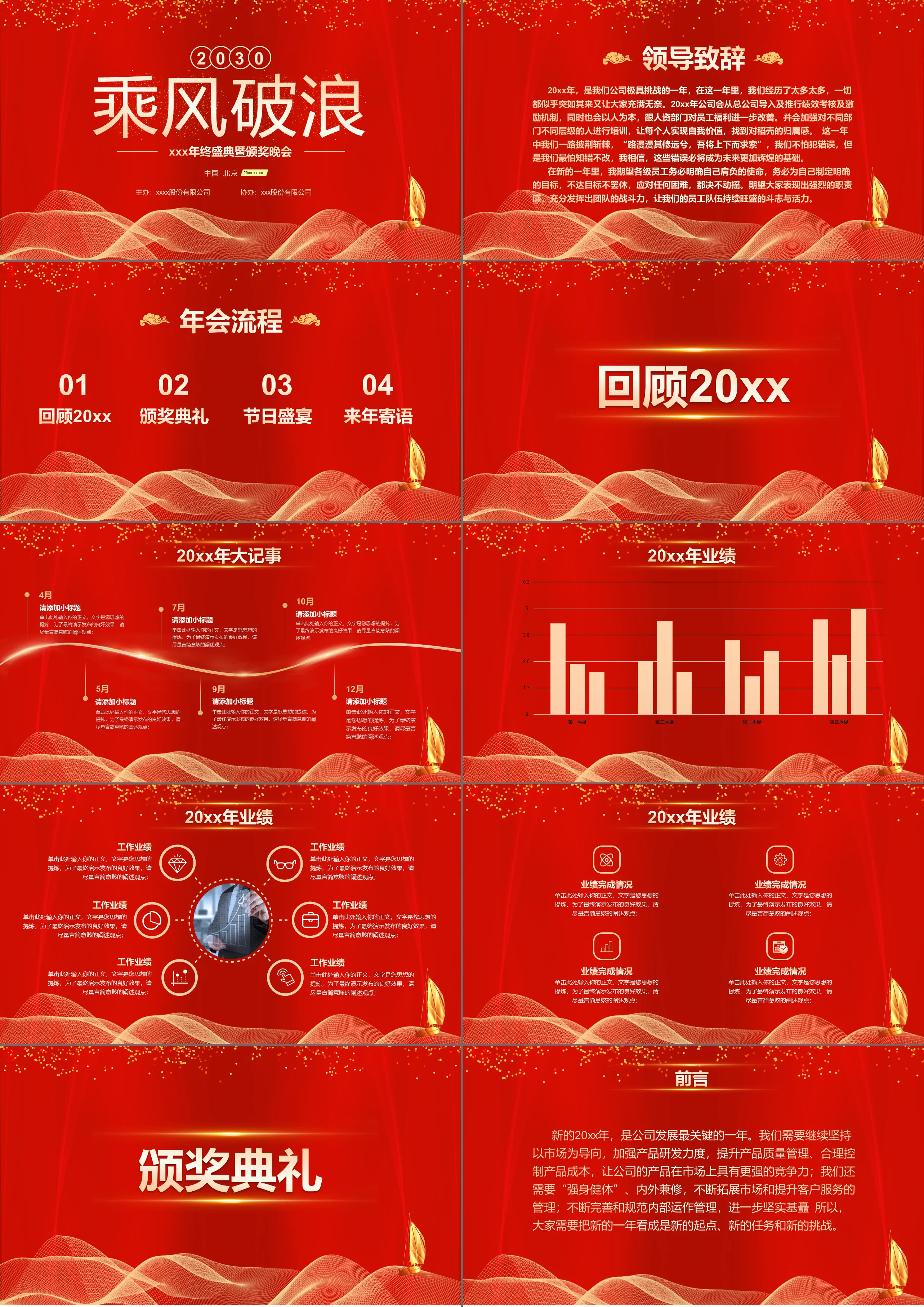 Riding the Wind and Waves 2030XXX Year-end Ceremony and Awards Ceremony 20XX.XX.XX·Beijing, China Hosted by: xxxx Co., Ltd. Co-organized by: XXX Co., Ltd. Template manual submission, corporate annual meeting, 8,