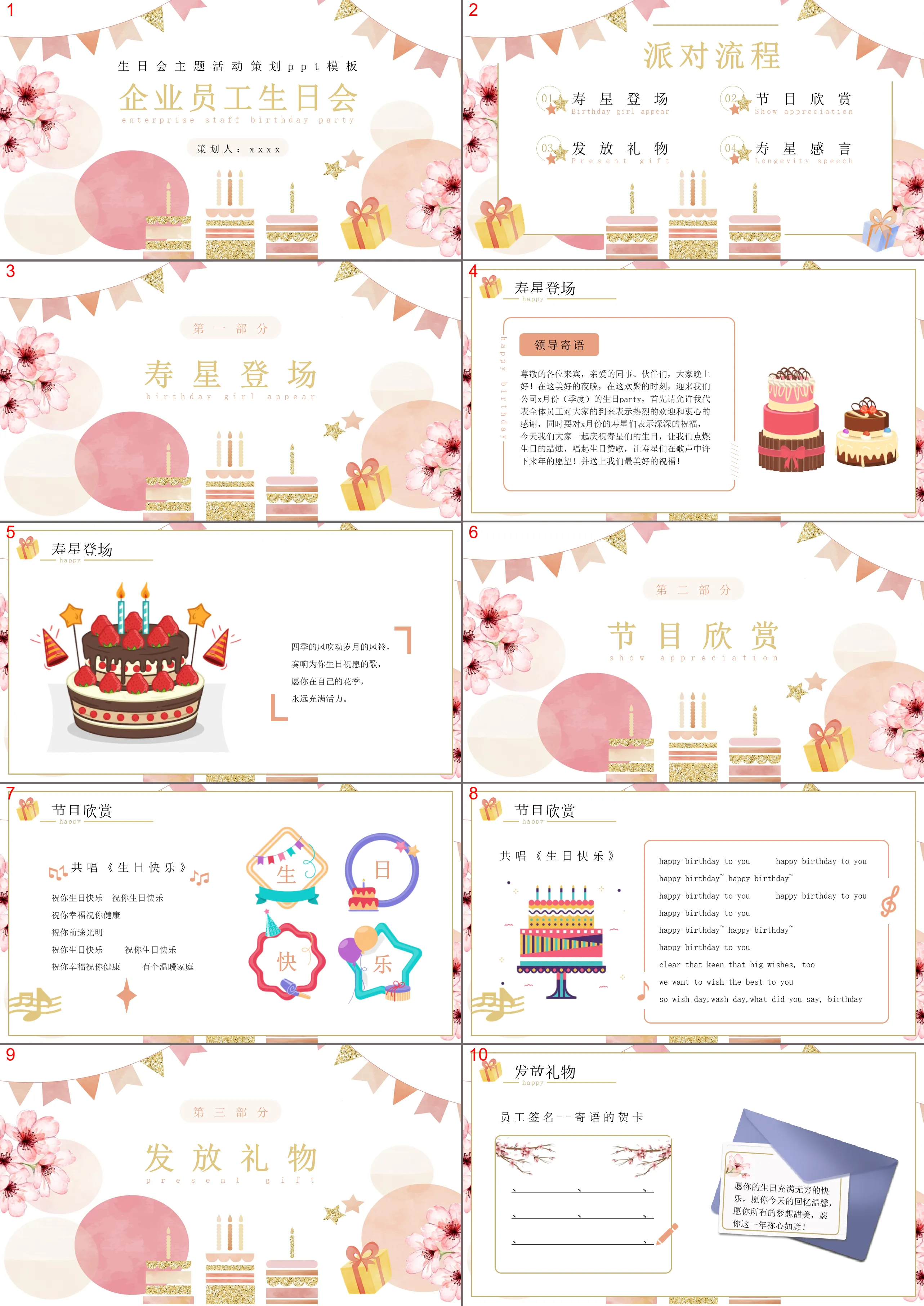 Enterprise staff birthday party birthday party theme activity planning PPT template Enterprise staff birthday party planner: xxxx template manual submission, birthday wishes, 2