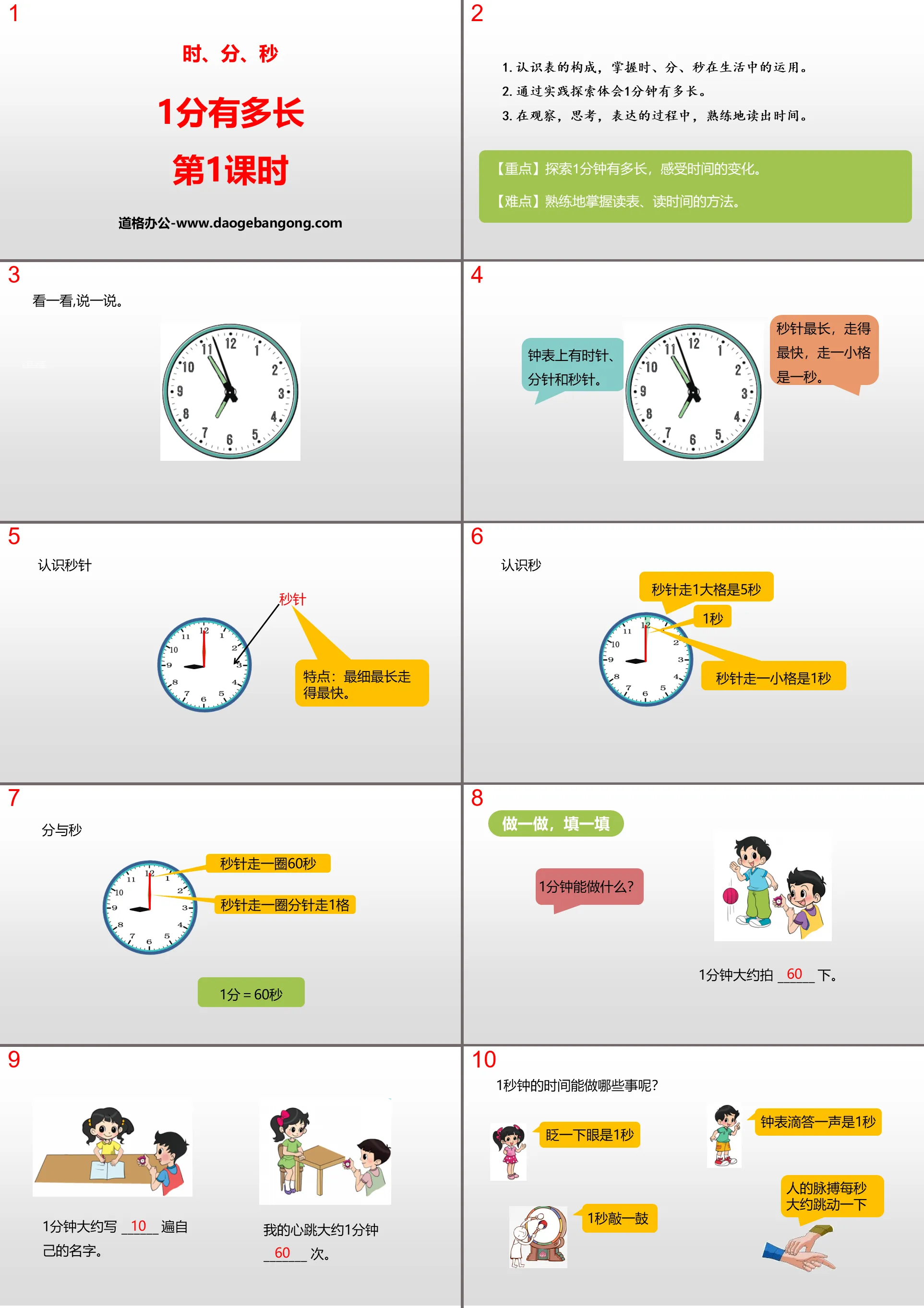 "Combien de temps dure 1 minute" Heures, minutes et secondes PPT (Leçon 1)