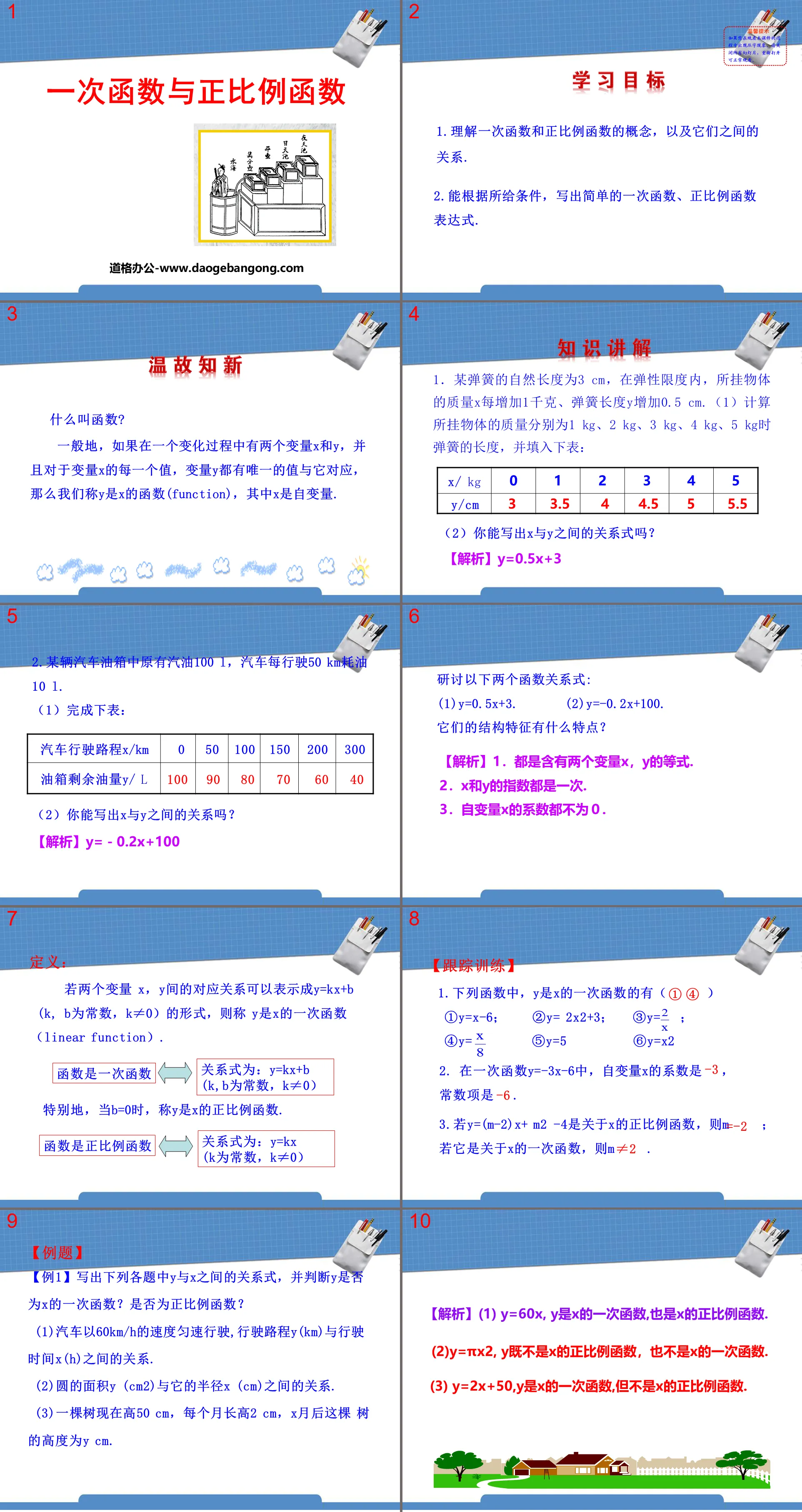 "Linear function and proportional function" PPT courseware of linear function