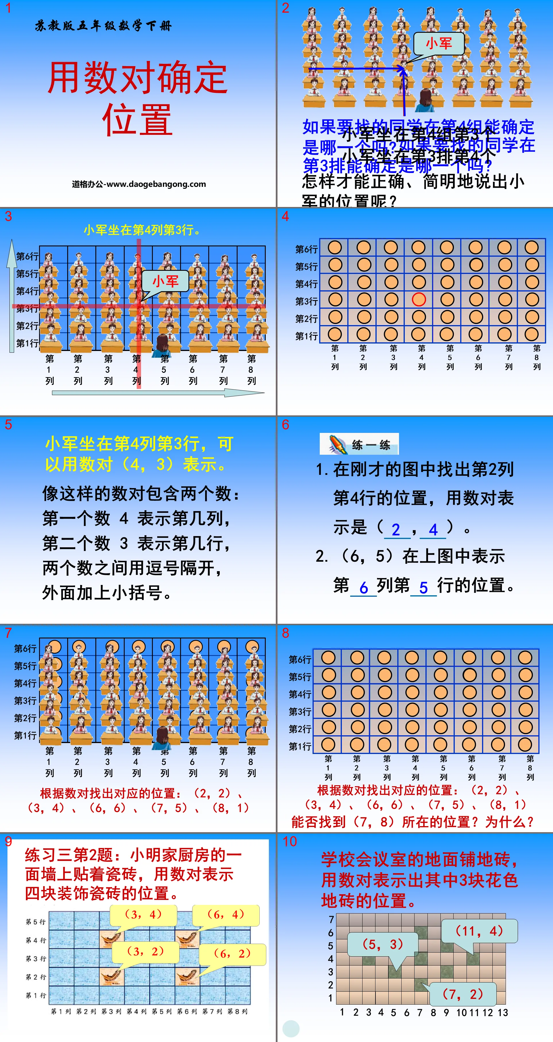 "Using Number Pairs to Determine Position" Determining Position PPT Courseware