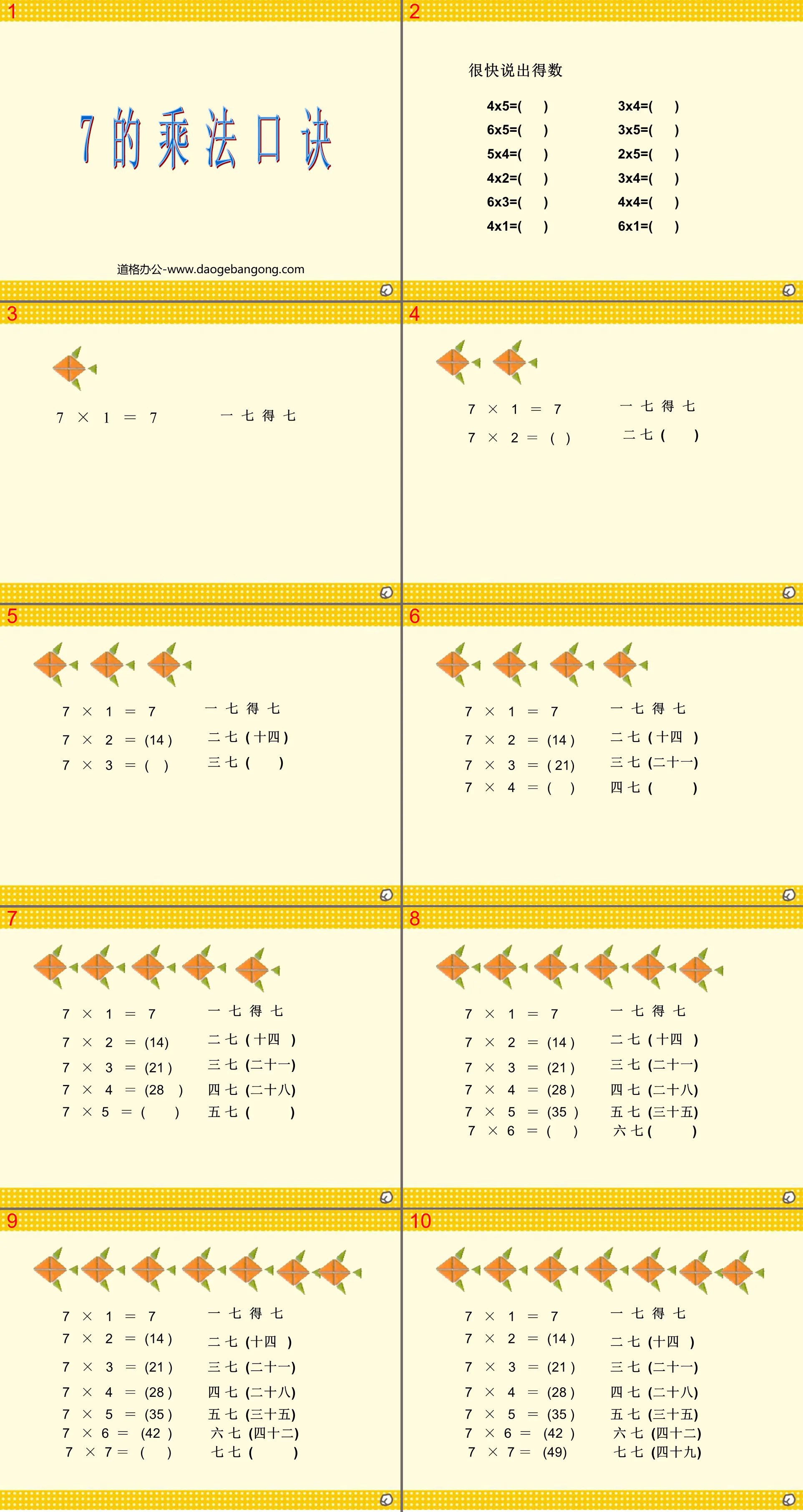 "Multiplication Table of 7" Multiplication 2 PPT Courseware in the Table 5