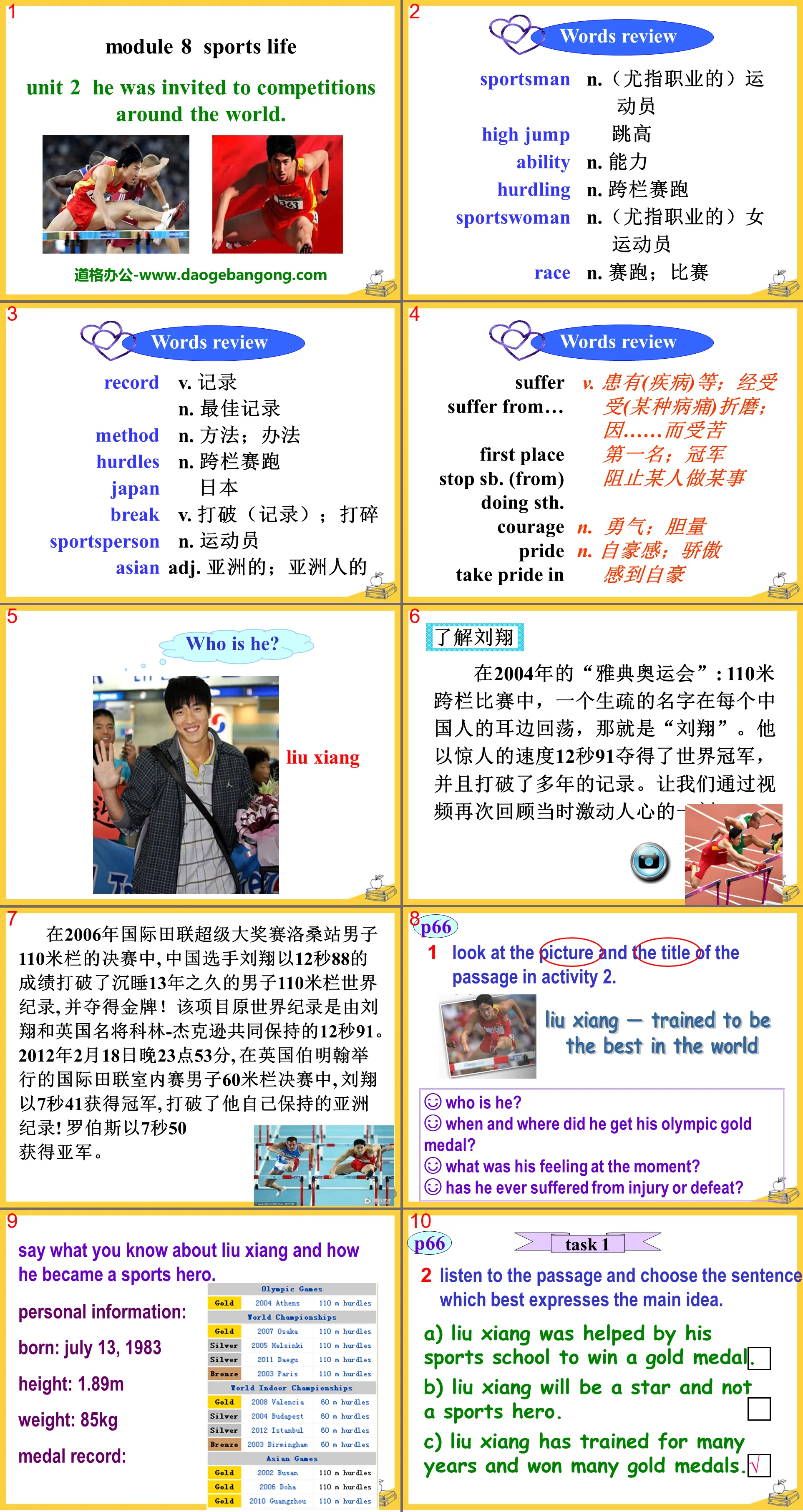 《He was invited to competitions around the world》Sports life PPT课件3